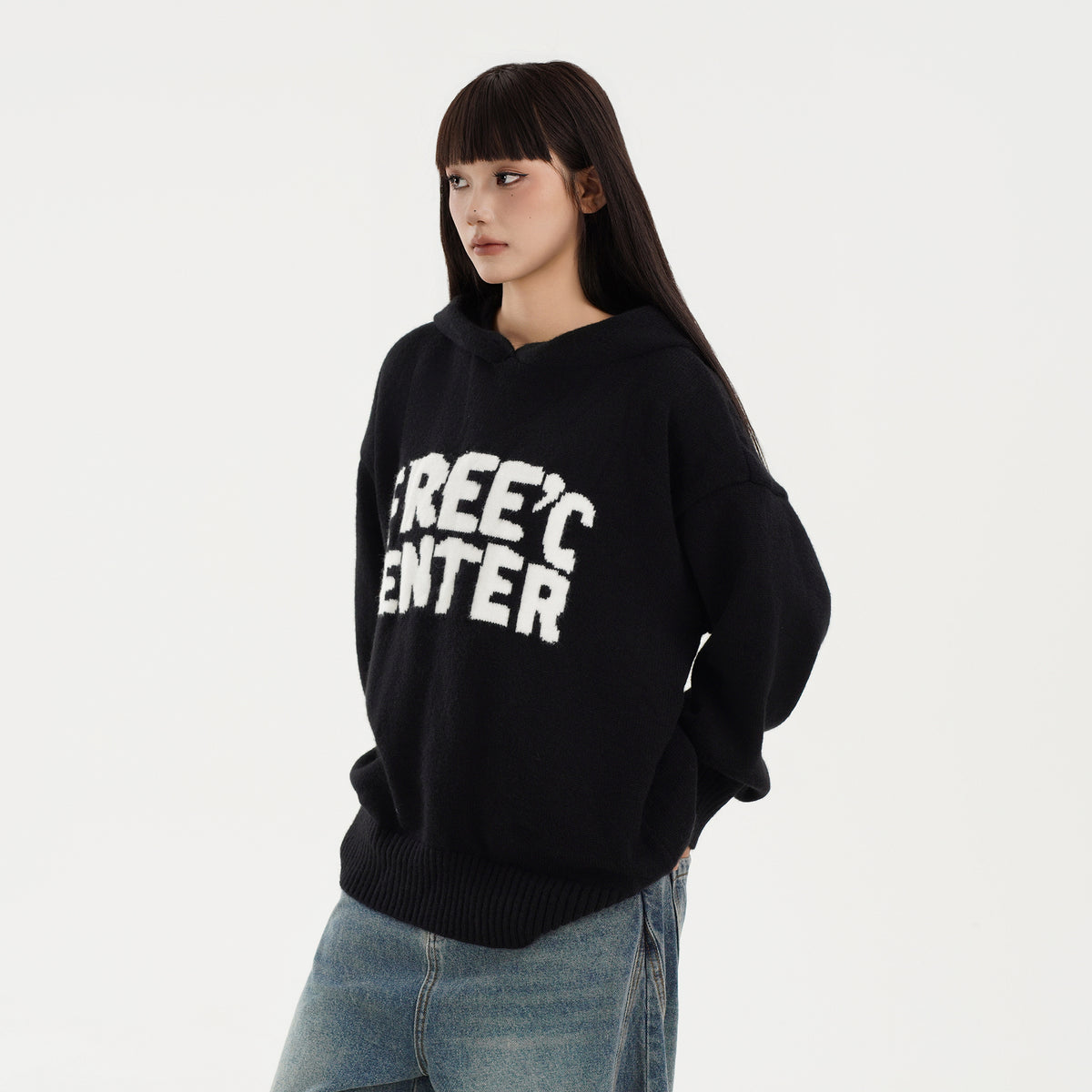 FREE CENTER Reversible Hooded Oversized Sweater