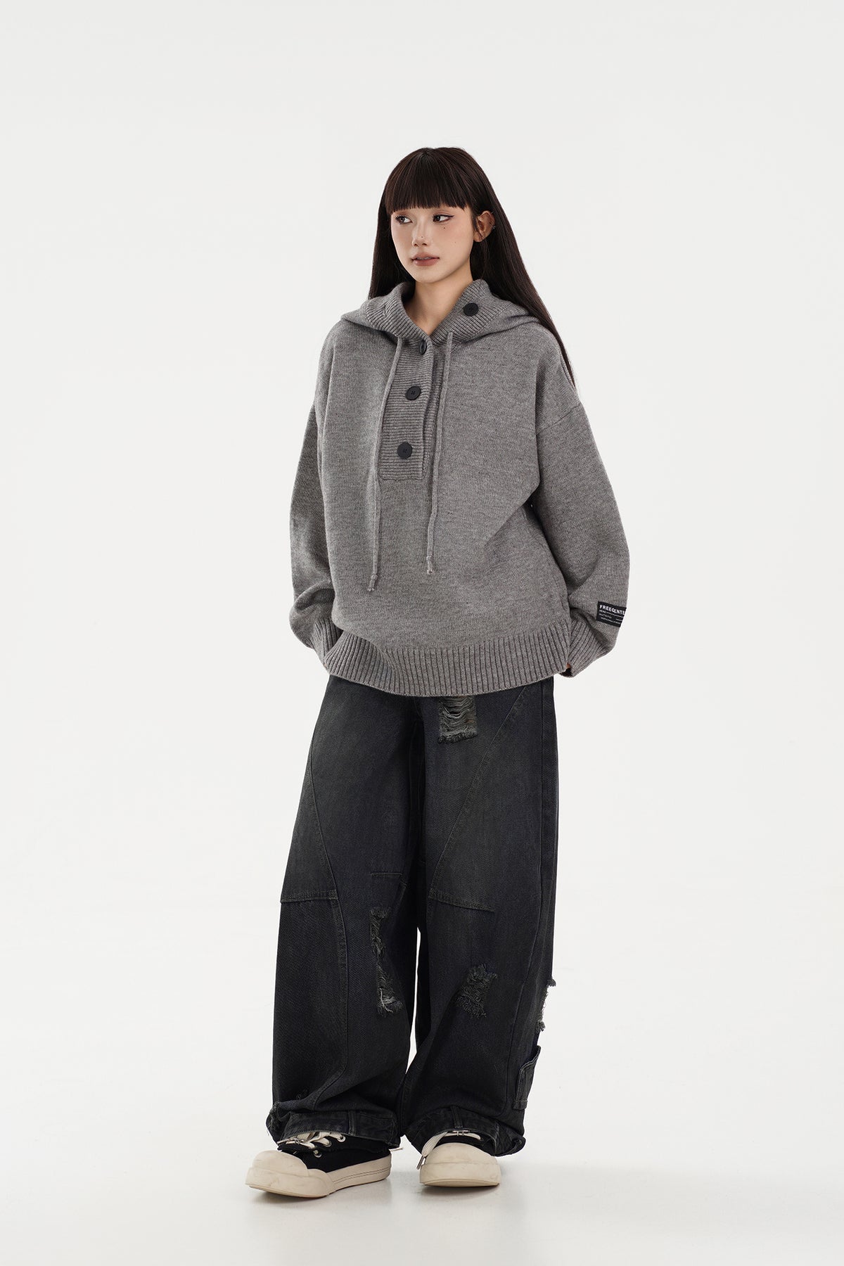 FREE CENTER Reversible Hooded Oversized Sweater