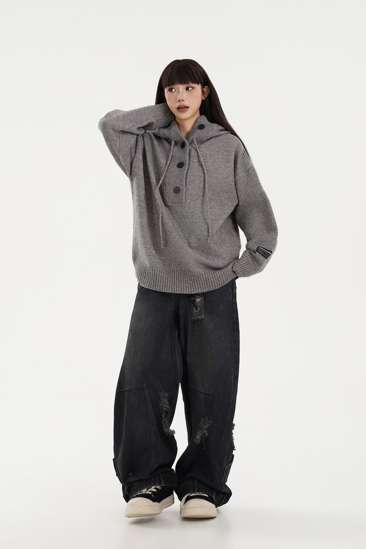 FREE CENTER Reversible Hooded Oversized Sweater