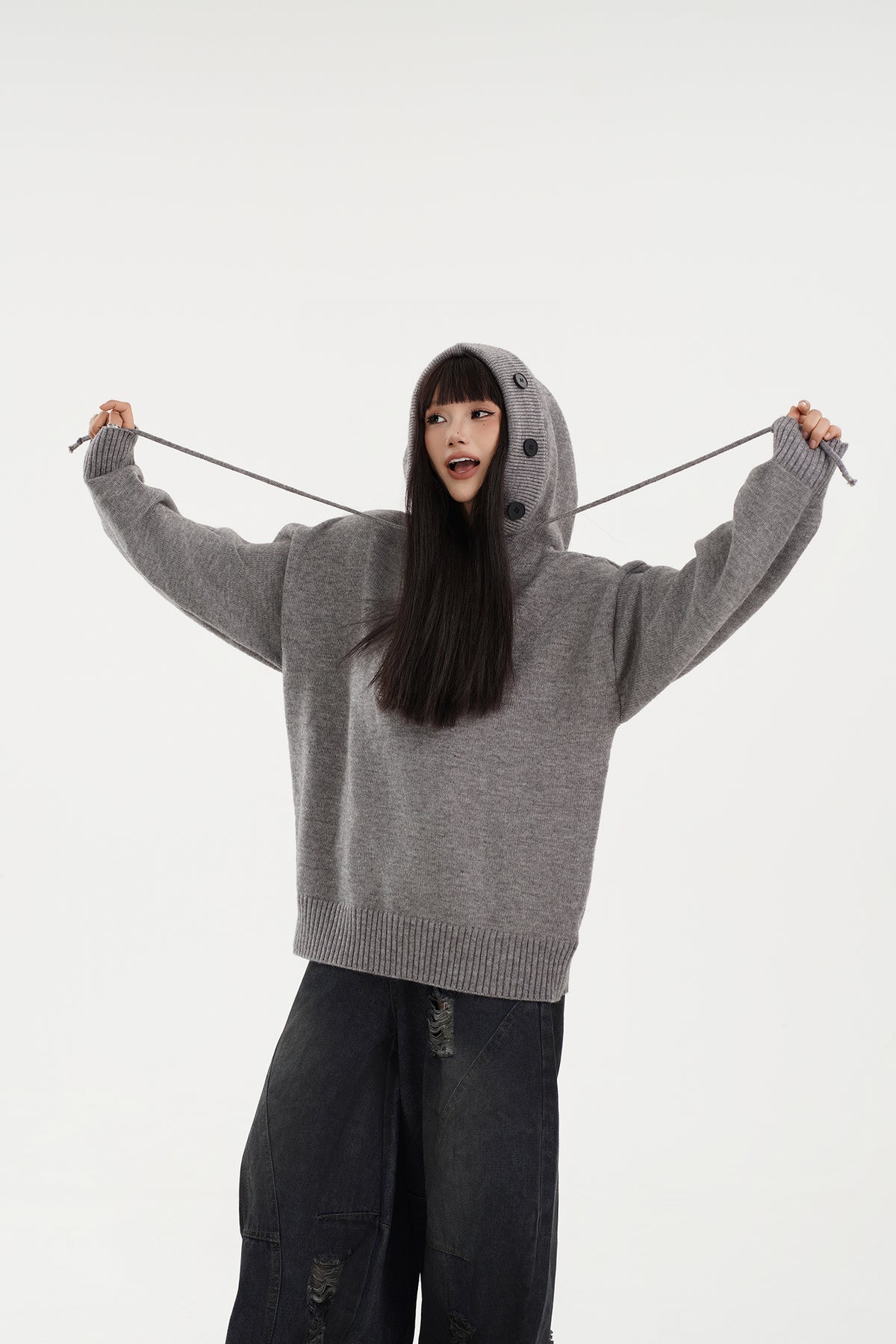 FREE CENTER Reversible Hooded Oversized Sweater