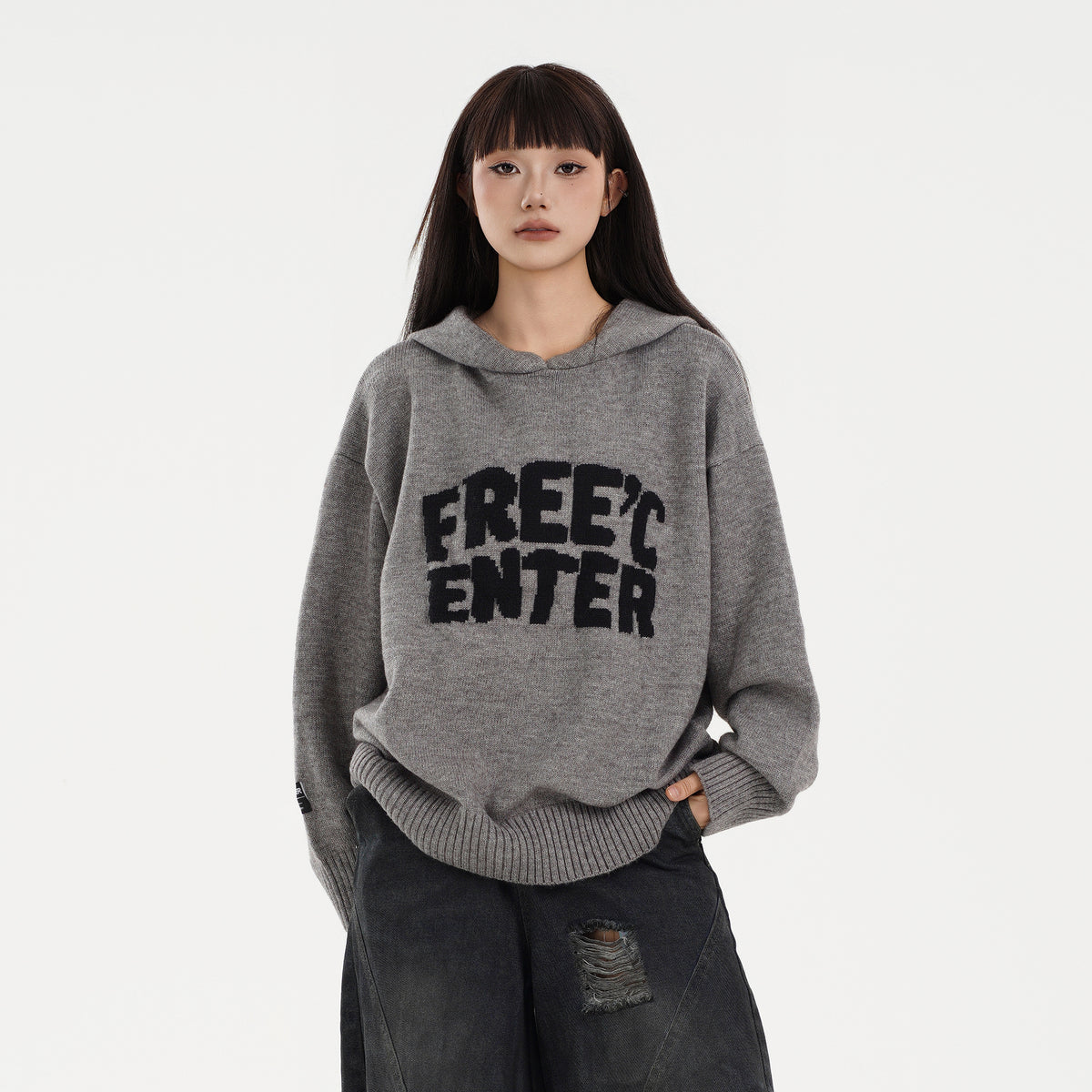 FREE CENTER Reversible Hooded Oversized Sweater