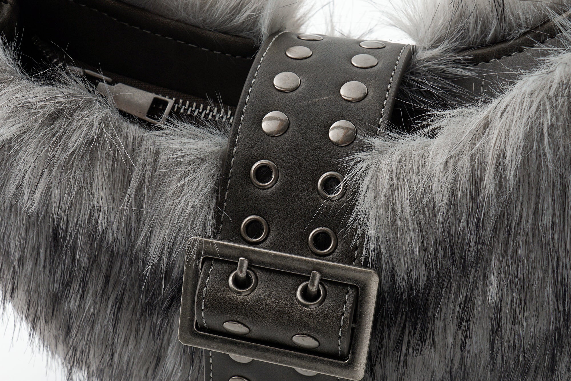 OINIMI Studded Belted Faux Fur Shoulder Bag