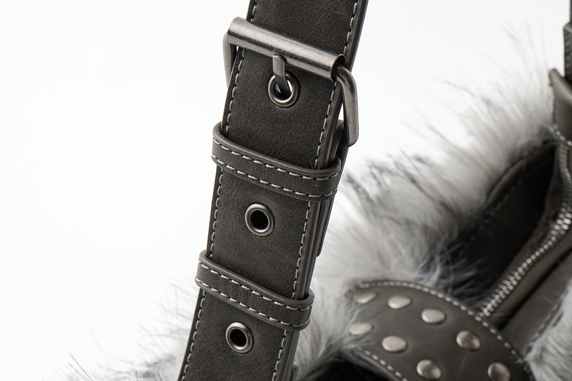 OINIMI Studded Belted Faux Fur Shoulder Bag