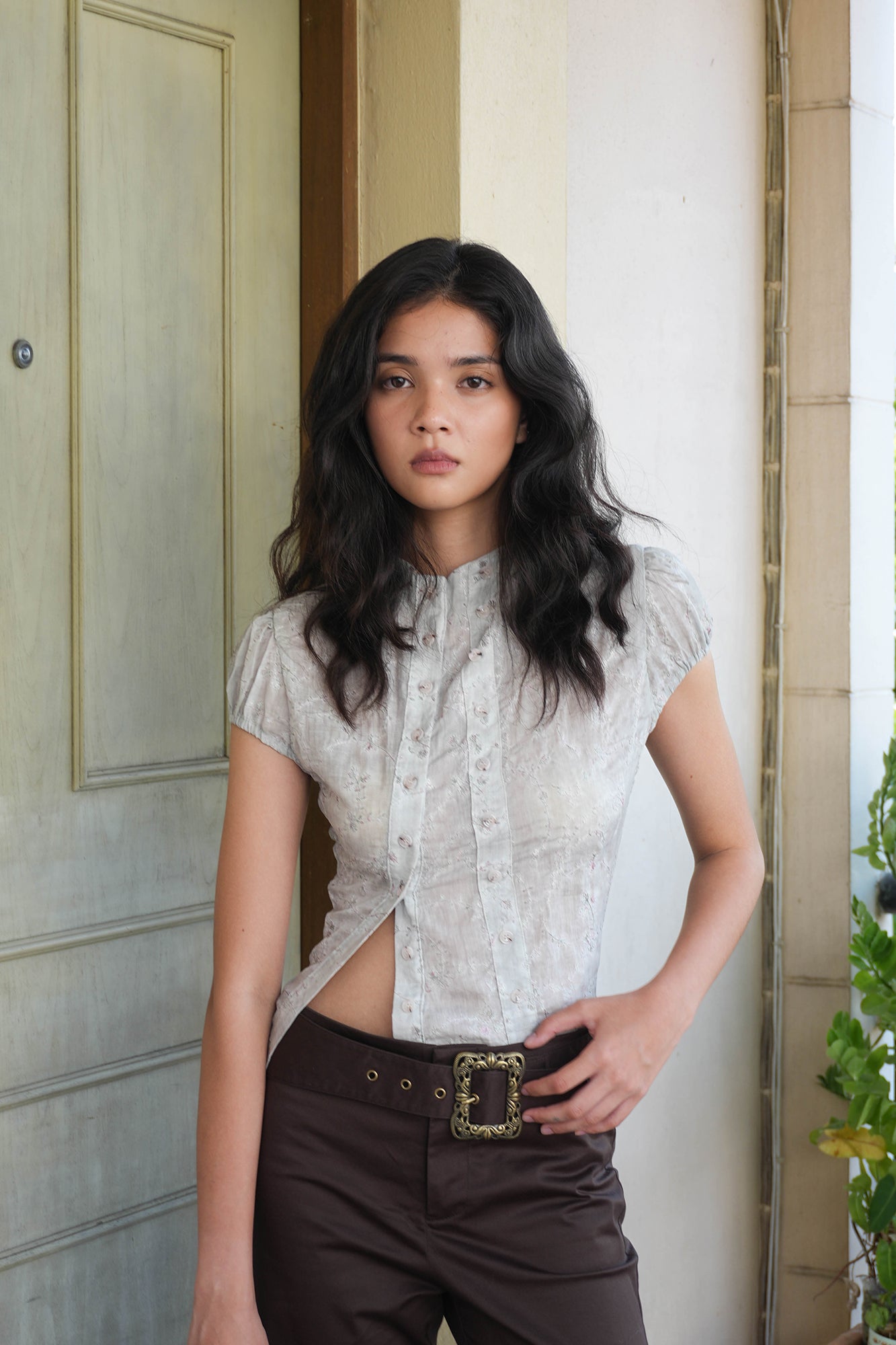JIUWU PARK Embroidered Floral Double-Breasted Shirt