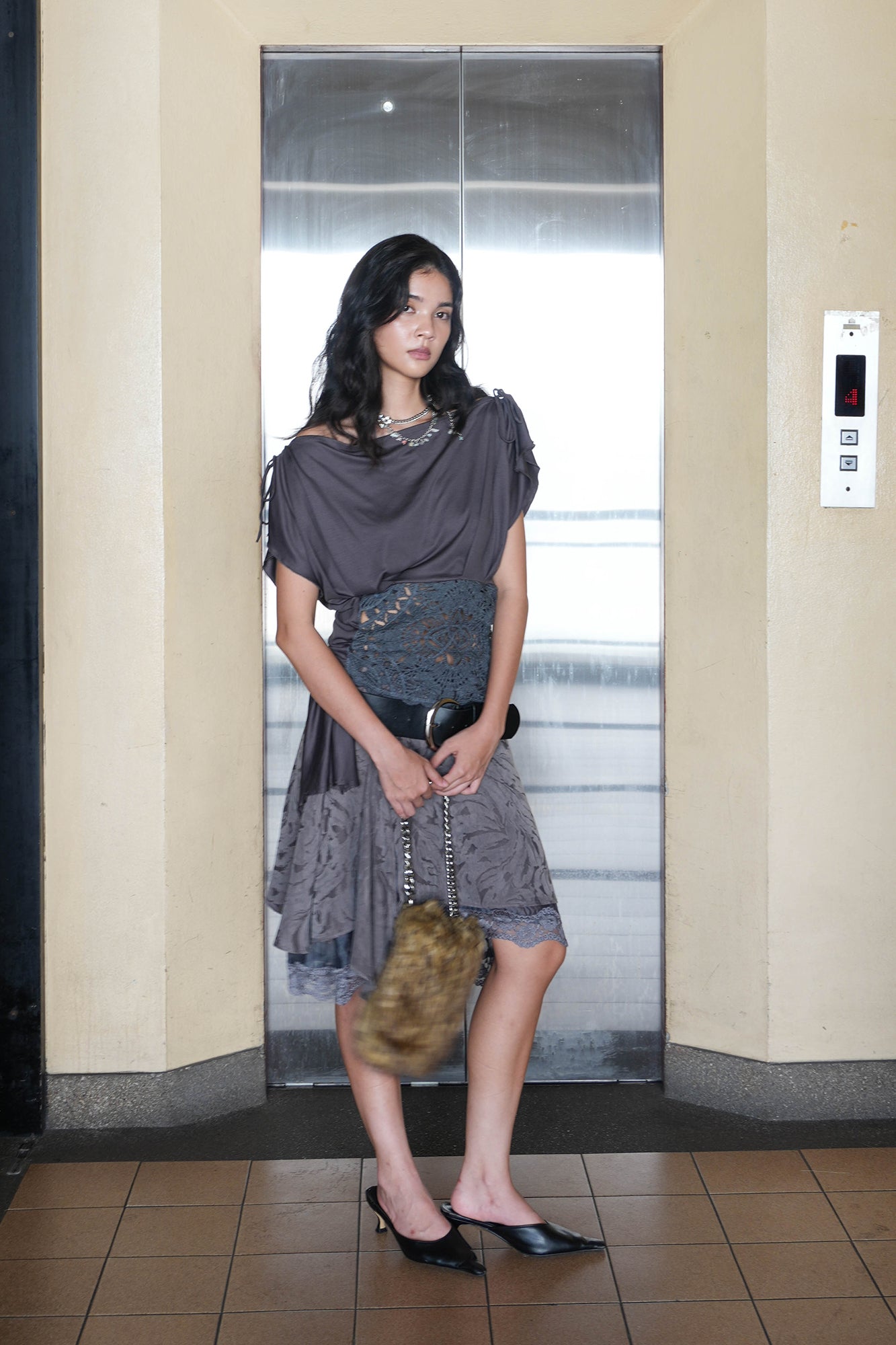 JIUWU PARK Draped Crochet Panel Tee