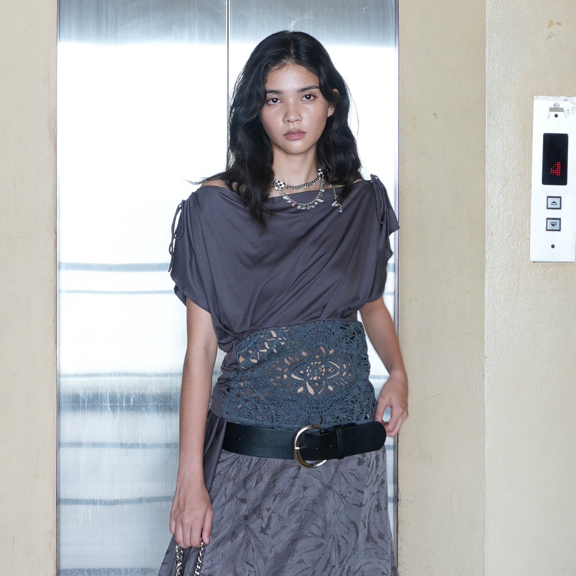 JIUWU PARK Draped Crochet Panel Tee