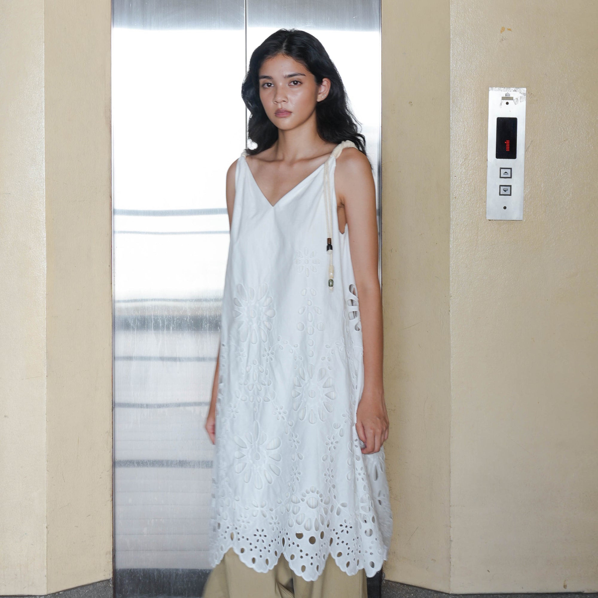 JIUWU PARK Reversible Floral Eyelet Slip Dress