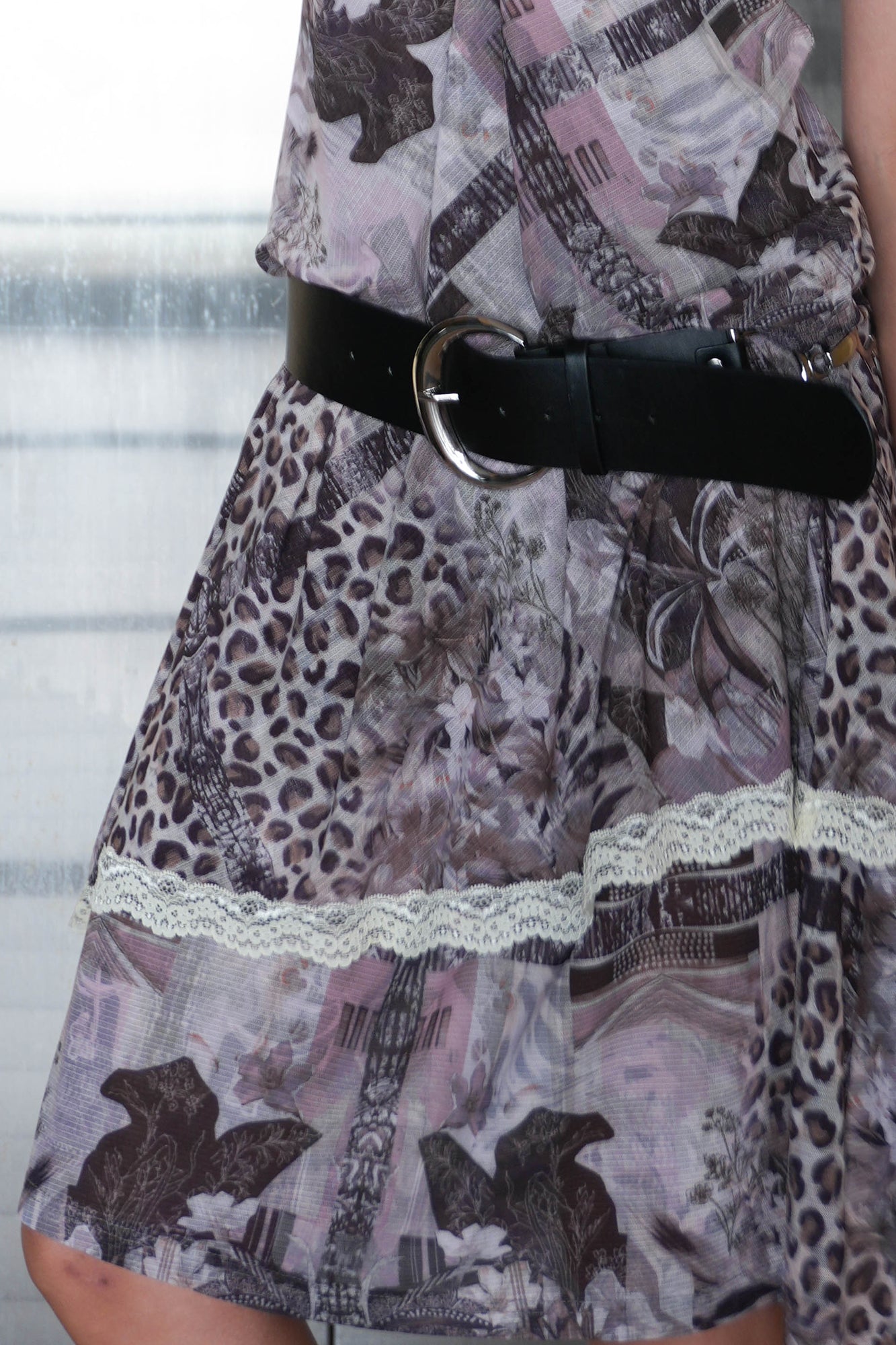 JIUWU PARK Convertible Mixed-Print Lace Trim Dress
