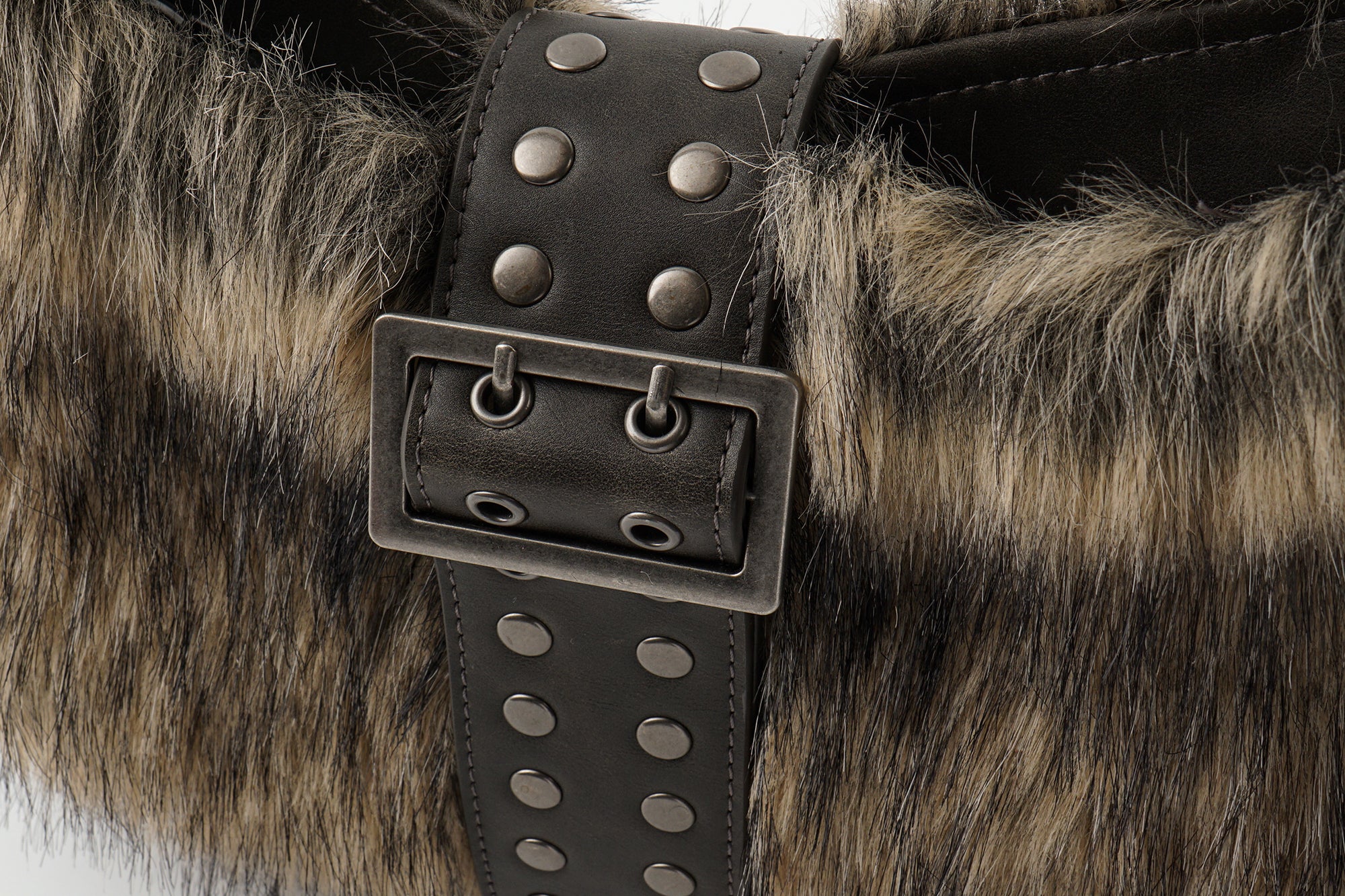 OINIMI Studded Belted Faux Fur Shoulder Bag