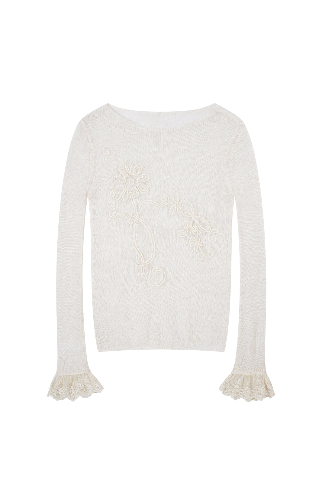 FAYCHUI Floral Rope-Embroidered Beaded Mohair Sweater