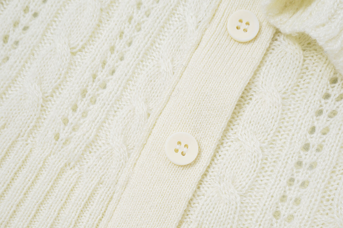 FAYCHUI Cable-Knit Cut-Out Ruffle-Hem Slim Sweater
