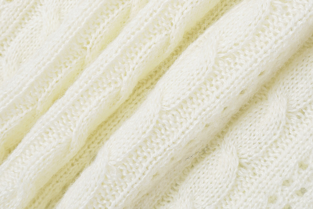 FAYCHUI Cable-Knit Cut-Out Ruffle-Hem Slim Sweater
