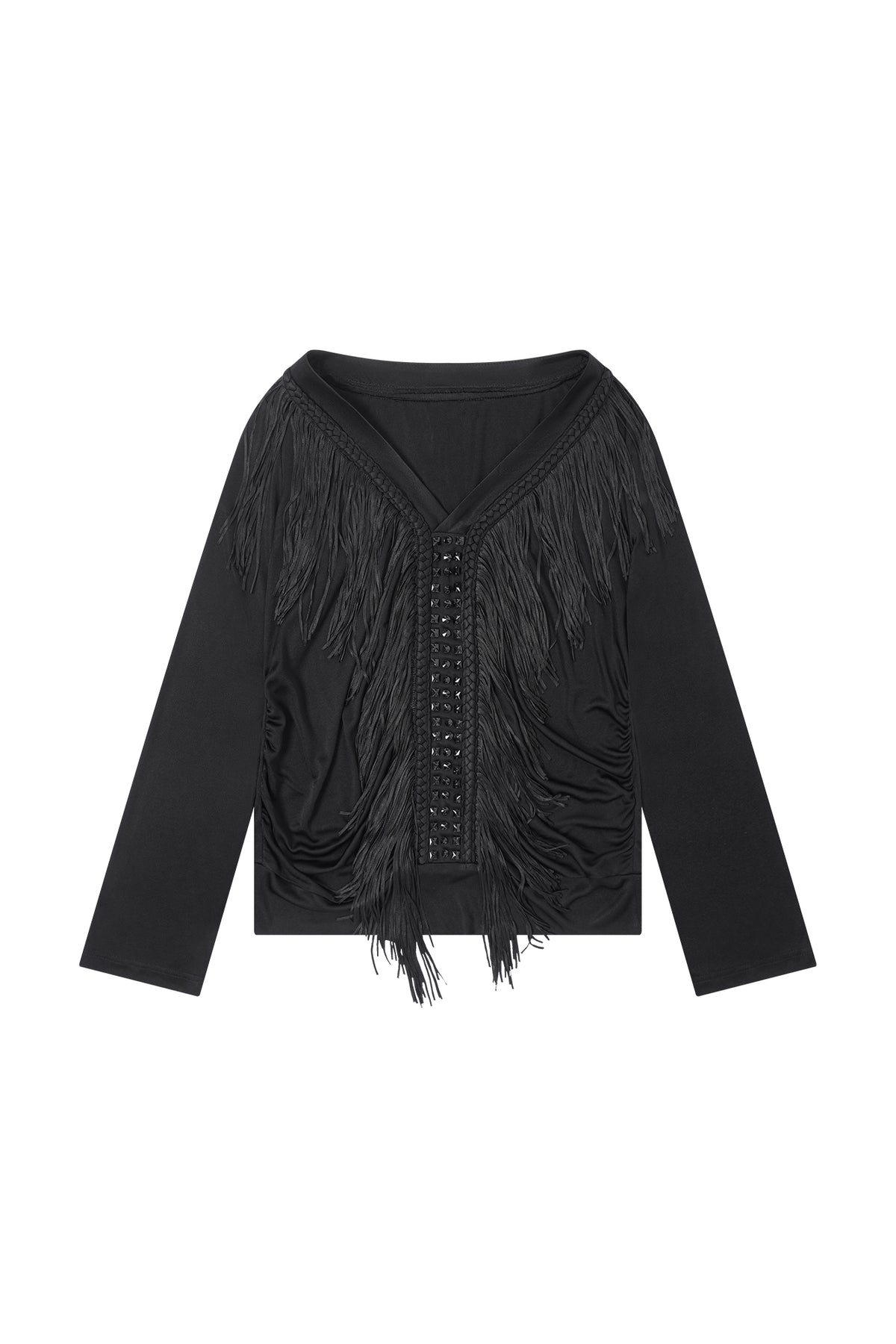 FAYCHUI Diamond Fringe Pleated Long-Sleeve Tee