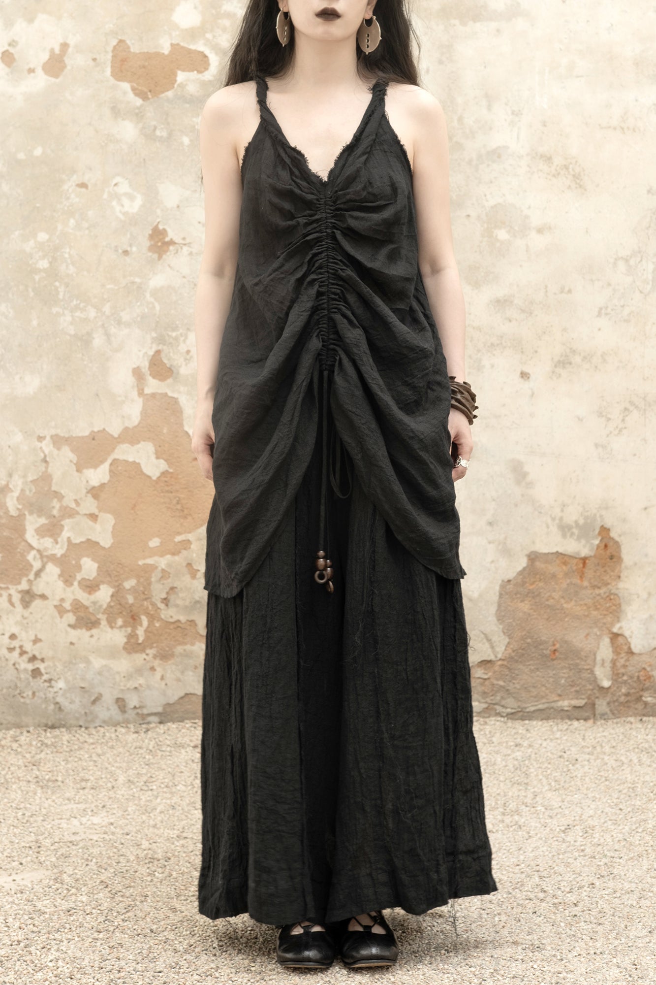 INCH LIM Raw-Edge Beaded Drawstring Tank Top