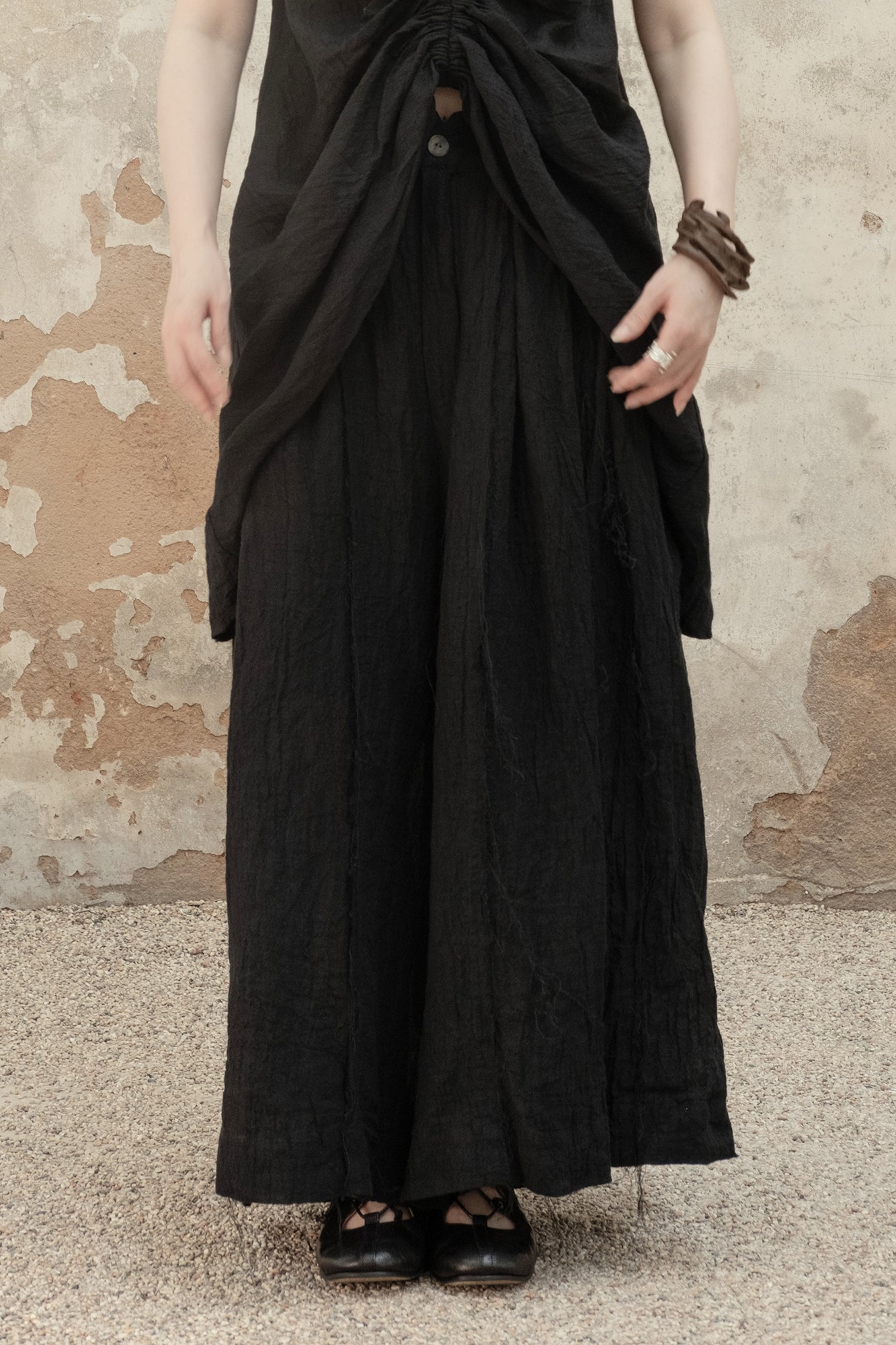 INCH LIM Crinkled Linen Pleated Skirt Pants