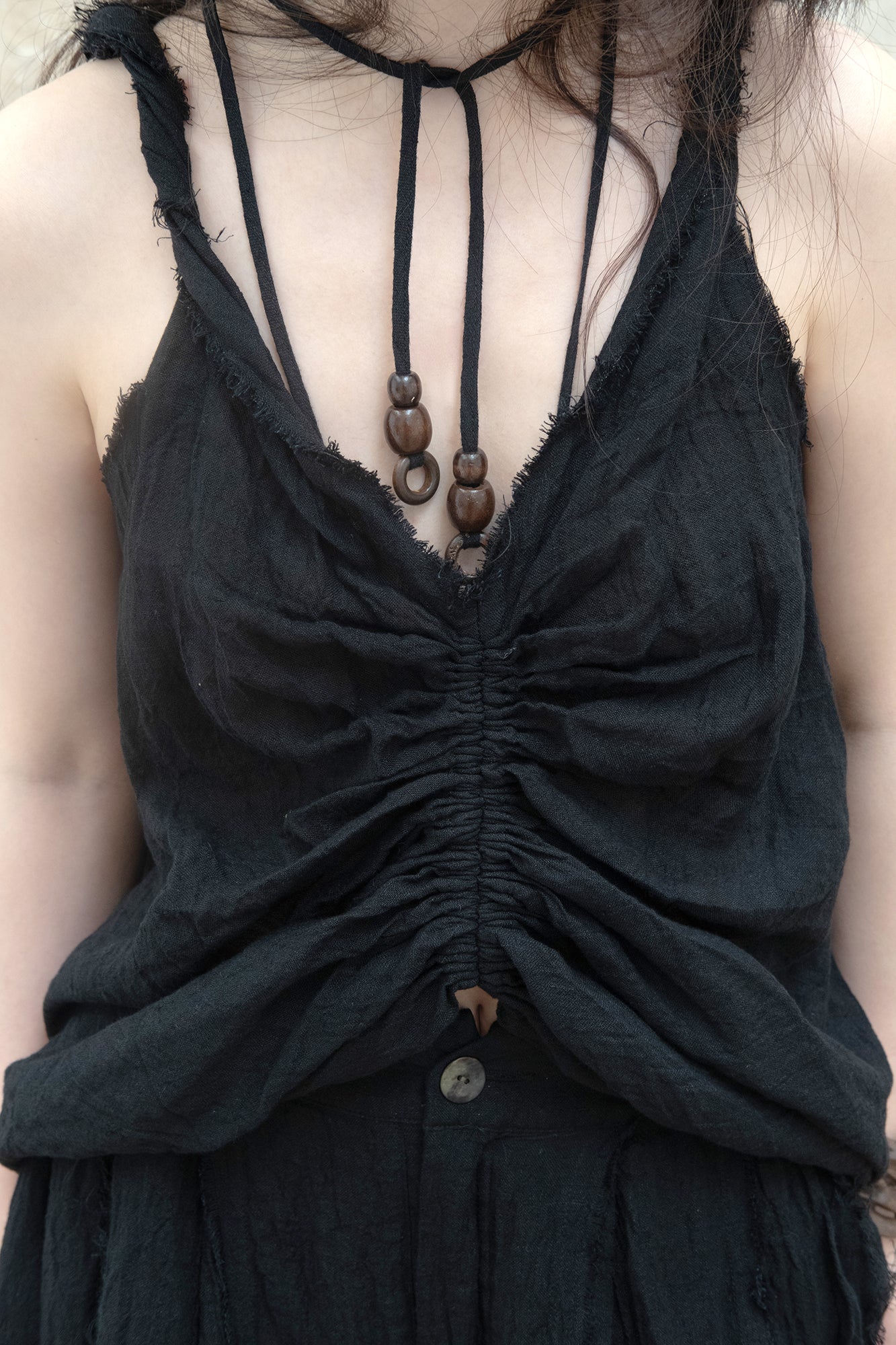 INCH LIM Raw-Edge Beaded Drawstring Tank Top