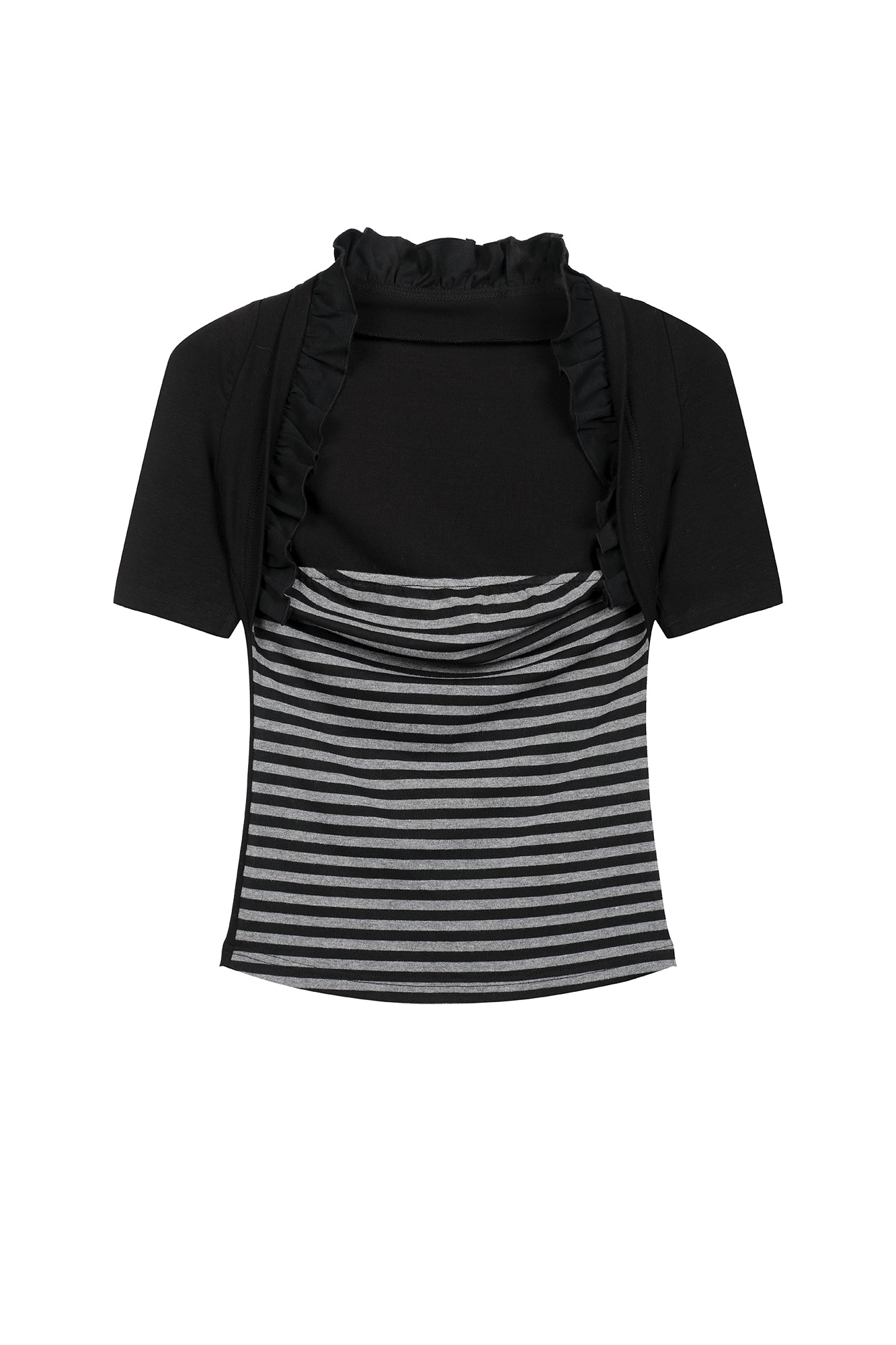 COSTUSTOOT Ruffle Layered Shrug Stripe Top