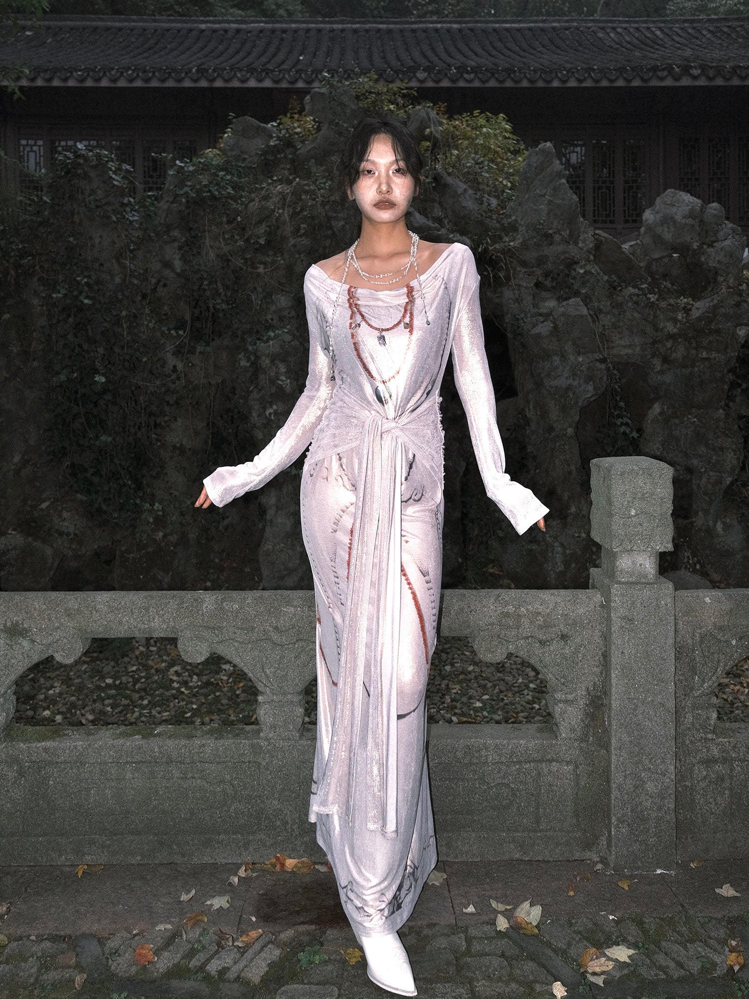 WHYNOTDANCE Satin Draped Cowl Maxi Dress