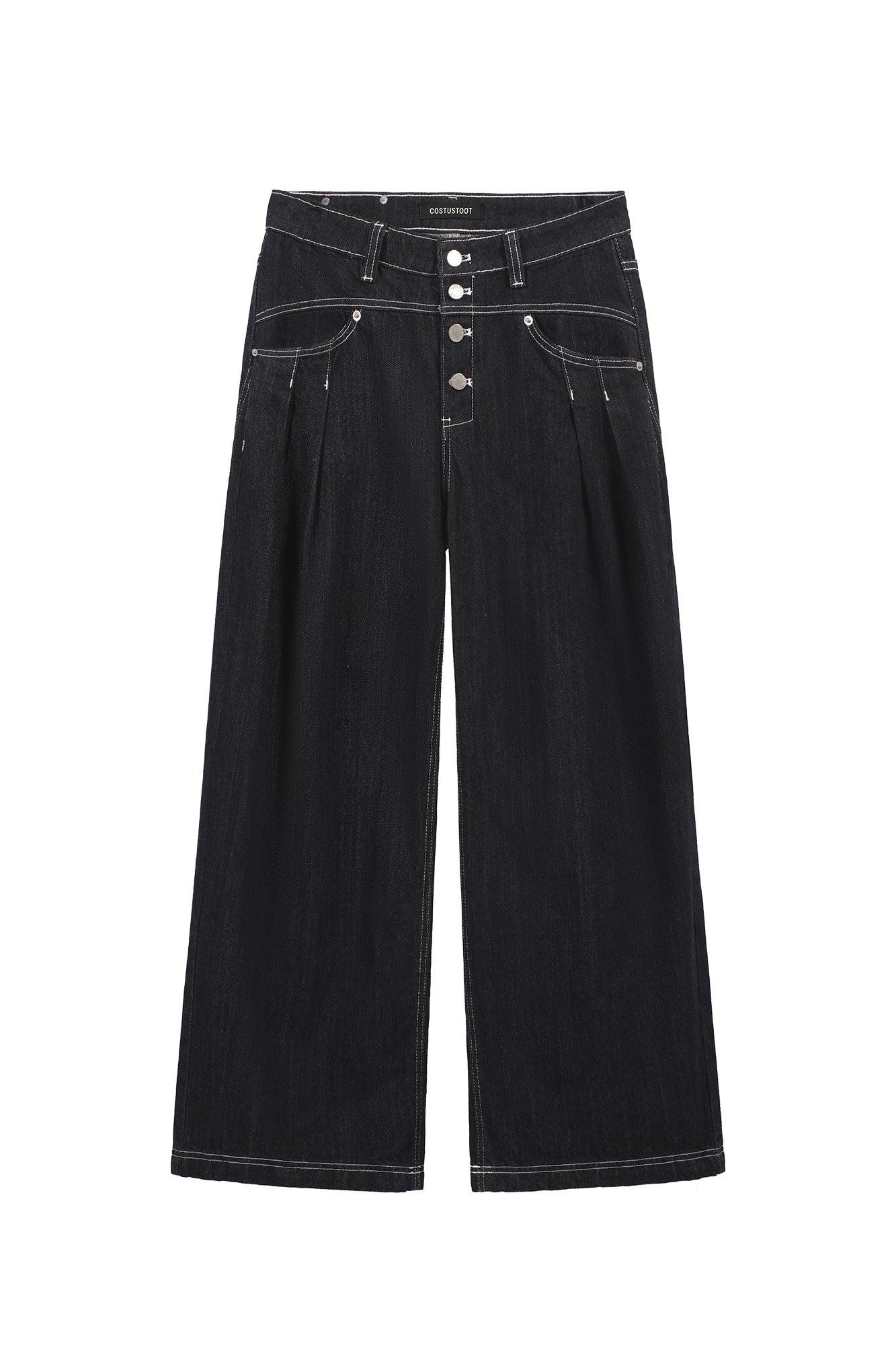 COSTUSTOOT Button-Fly Pleated Wide-Leg Jeans