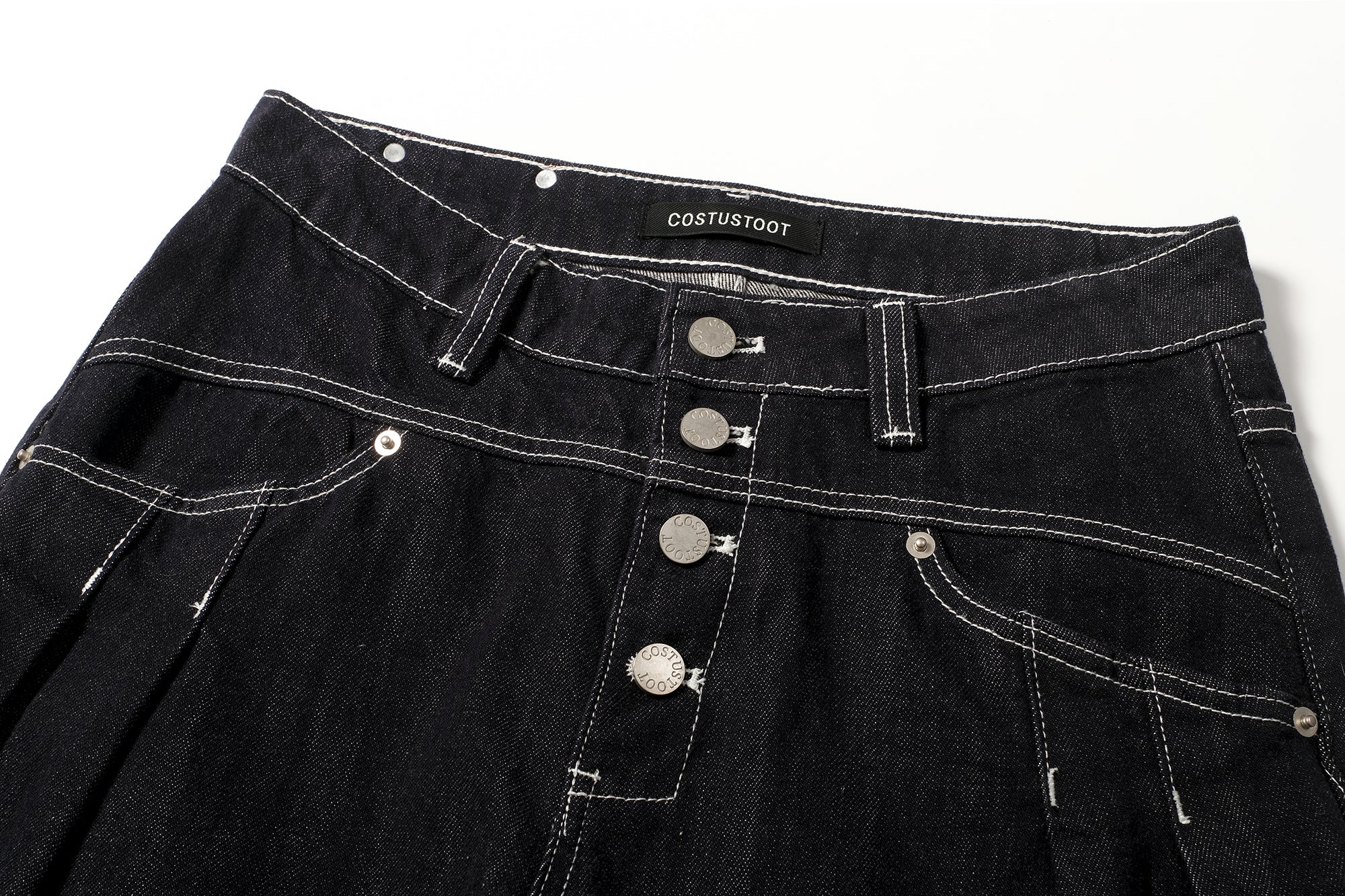 COSTUSTOOT Button-Fly Pleated Wide-Leg Jeans