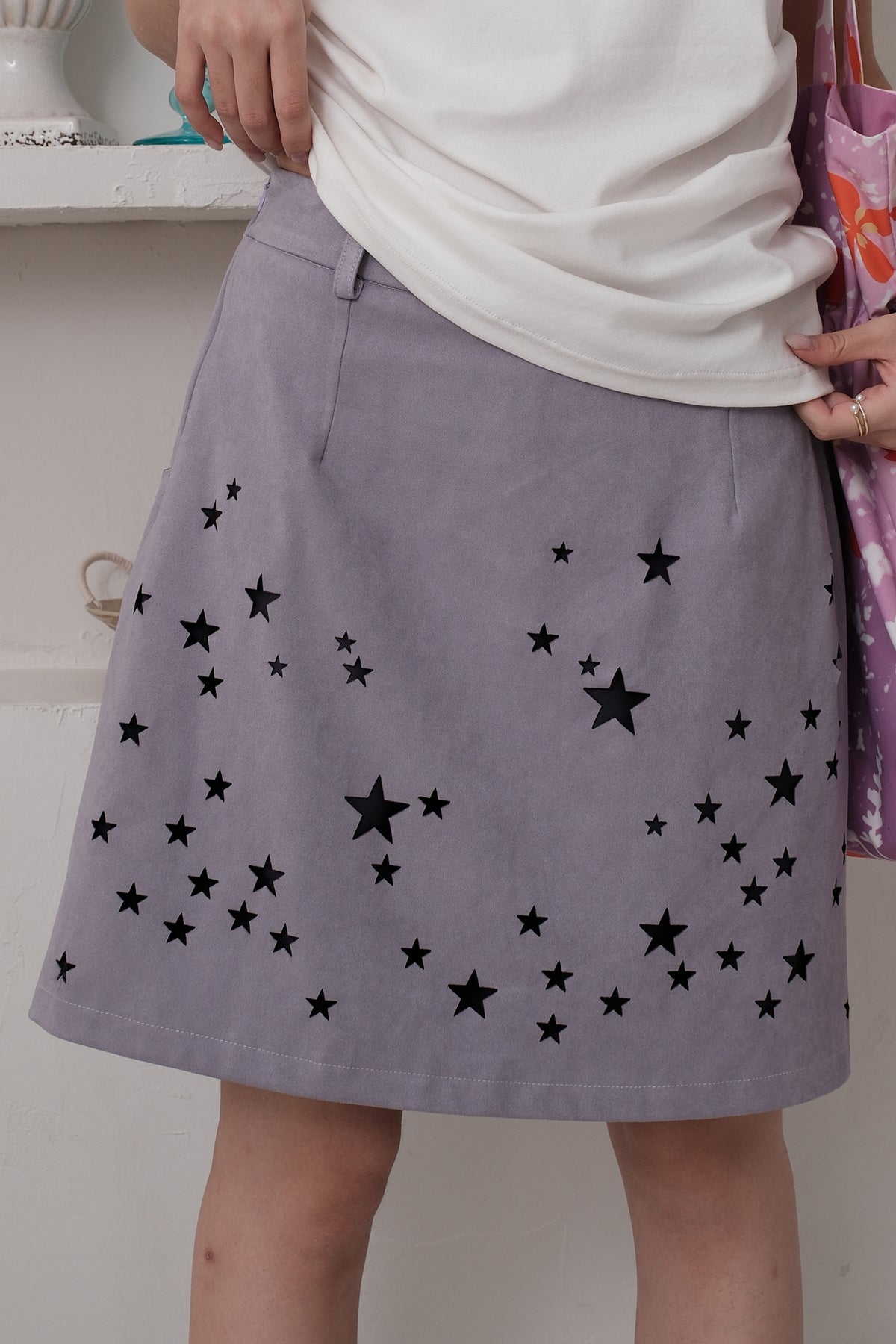 HSUSE Cut-Out Star Faux Suede Mini Skirt