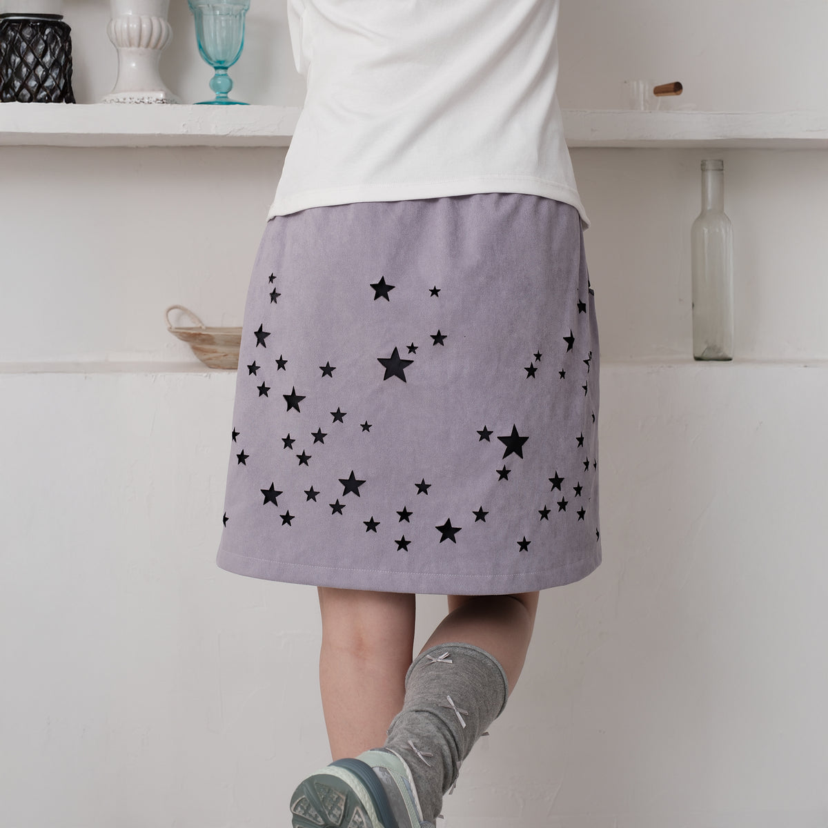 HSUSE Cut-Out Star Faux Suede Mini Skirt