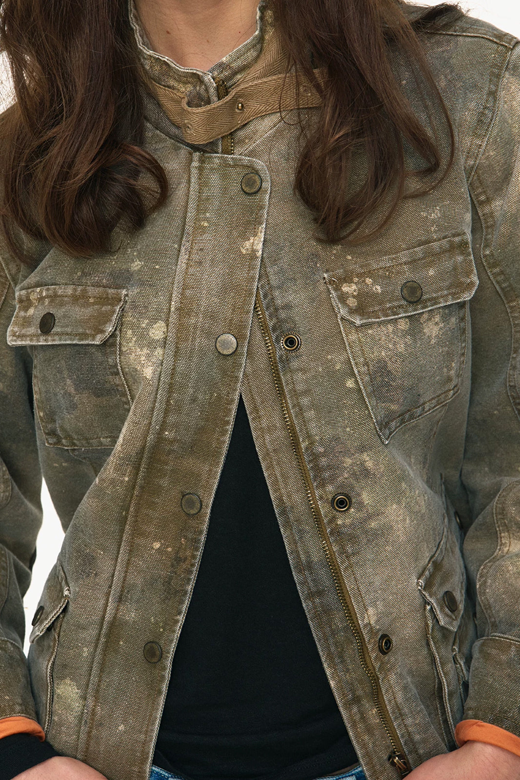 ANTENNA EFFECT Washed Multi-Pocket Zip-Up Jacket