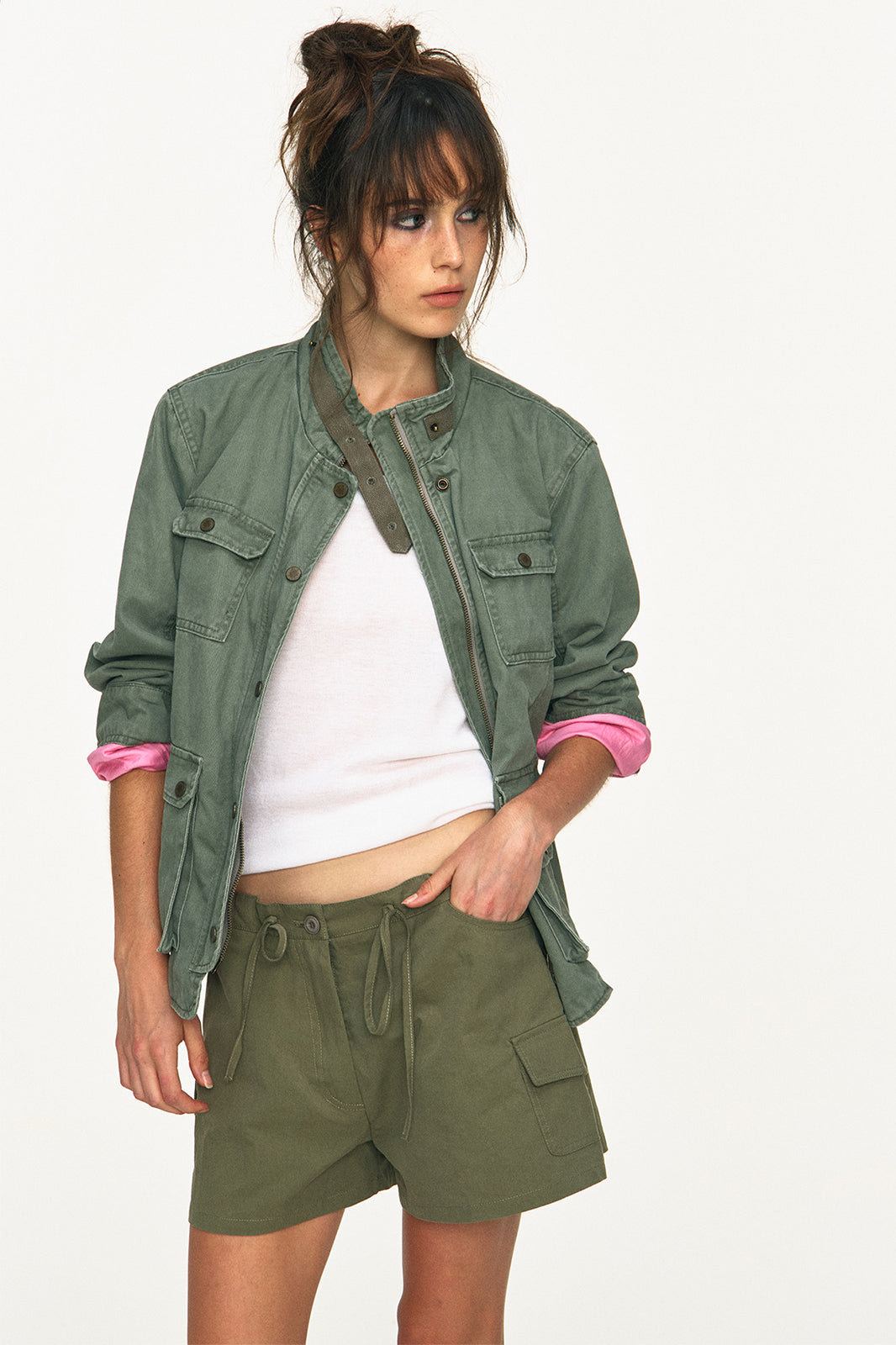 ANTENNA EFFECT Washed Multi-Pocket Zip-Up Jacket