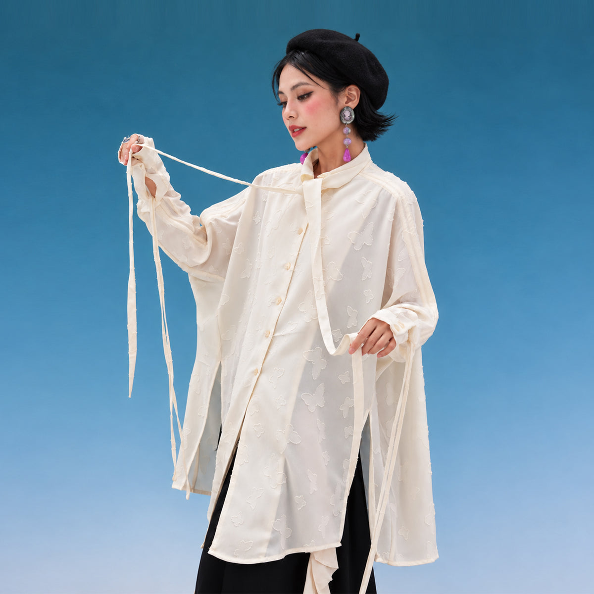 NOPMOB Butterfly Jacquard Oversized Shirt
