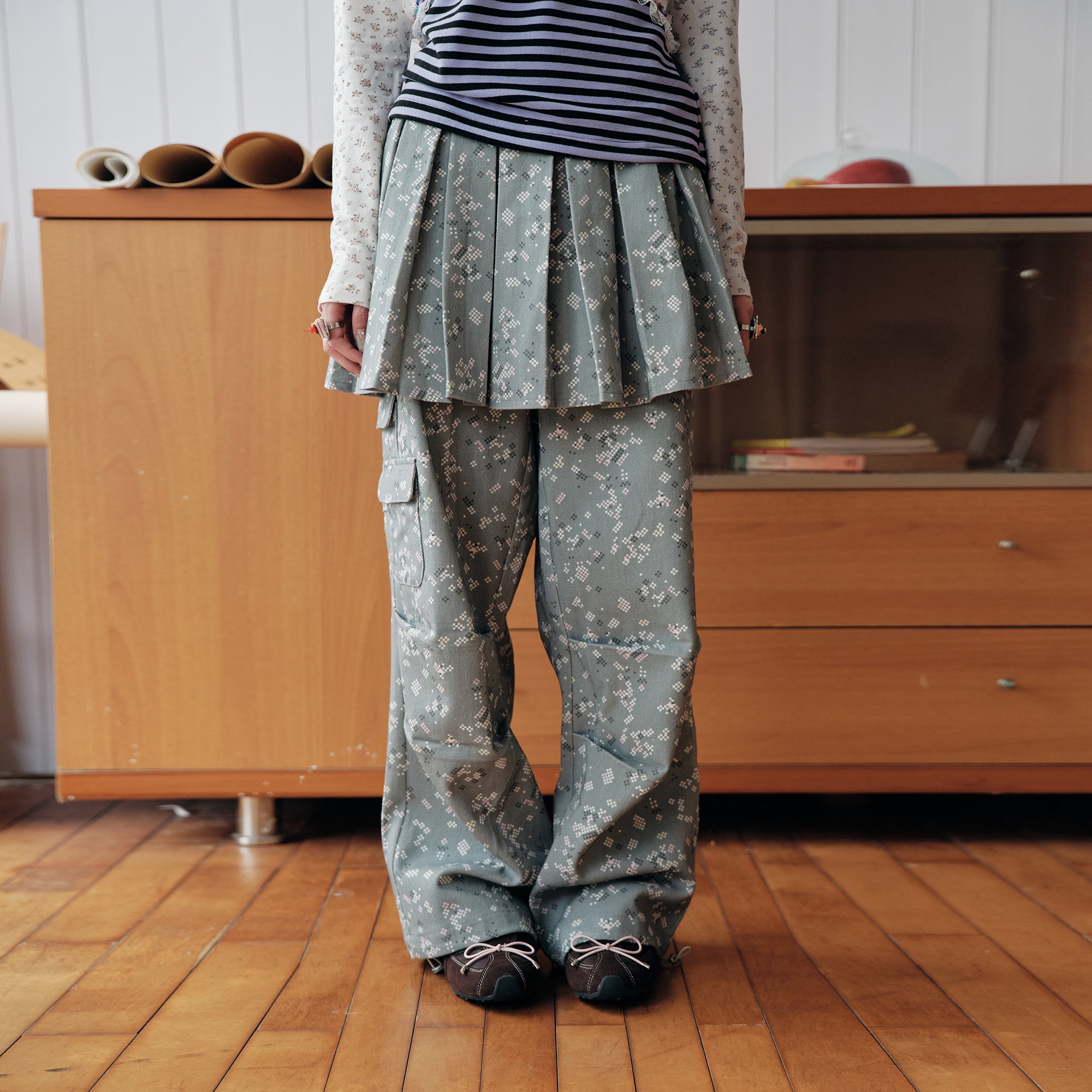 HAVEAMEAL Pixel Layered Detachable Skort Straight-Leg Pants