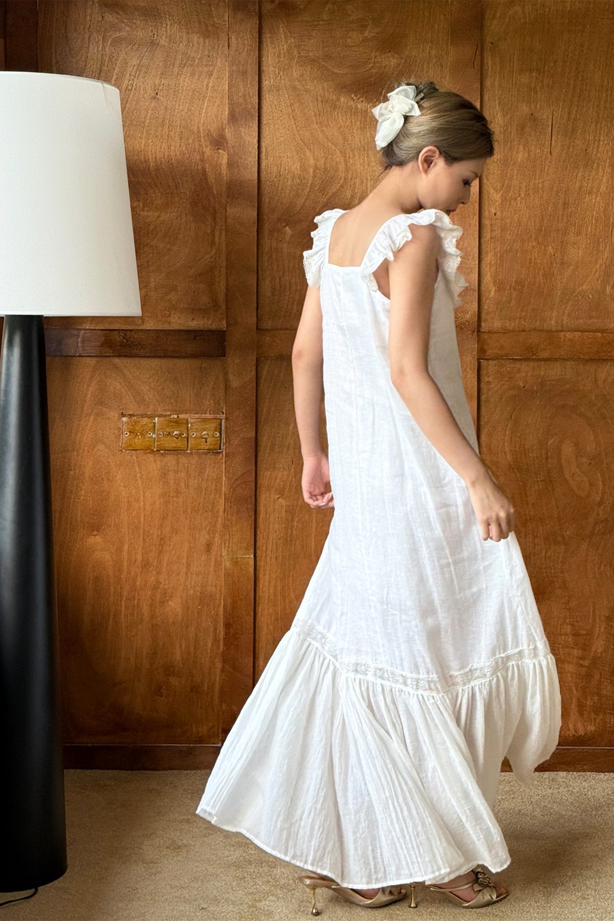 ANNIE ARMOR Embroidered Lace-Paneled Maxi Dress