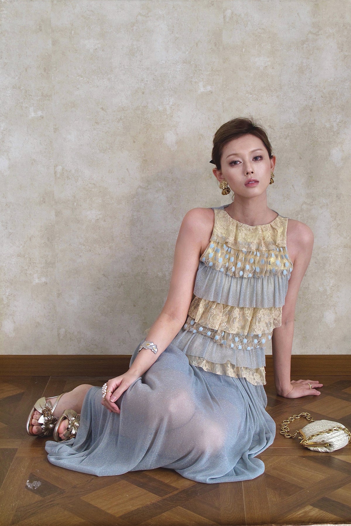 ANNIE ARMOR Tiered Ruffle Lace Top & Pleated Maxi Skirt Set
