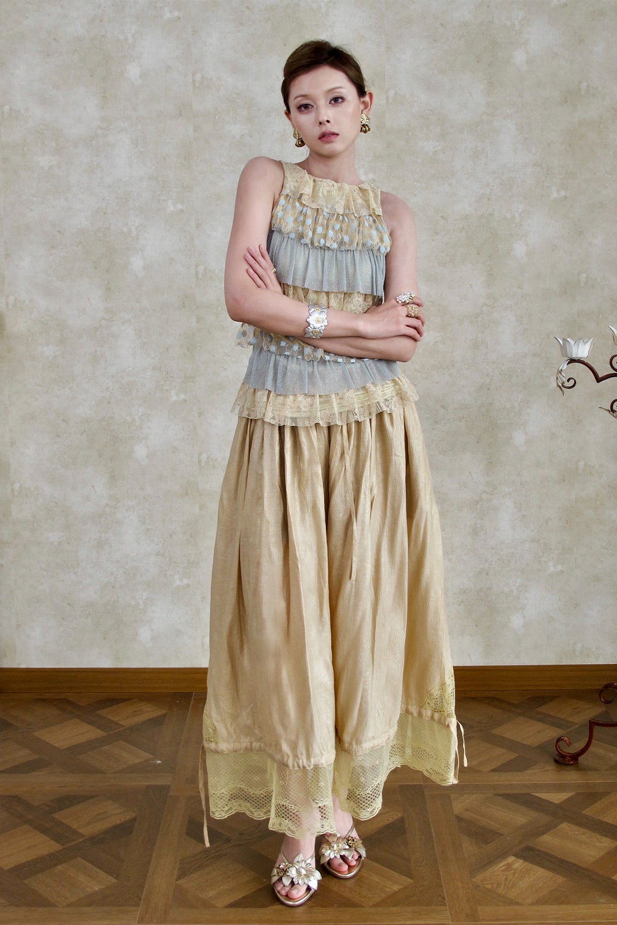 ANNIE ARMOR Lace-Trim Drawstring Balloon Pants
