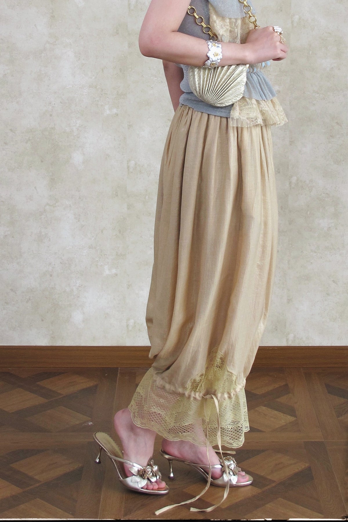 ANNIE ARMOR Lace-Trim Drawstring Balloon Pants