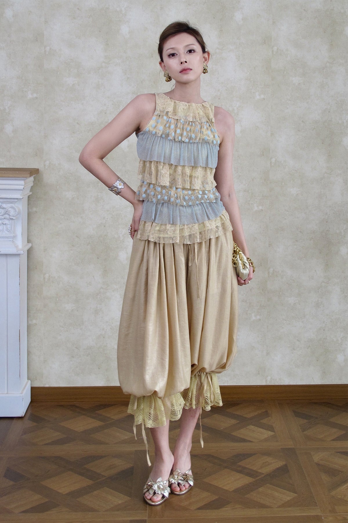 ANNIE ARMOR Lace-Trim Drawstring Balloon Pants
