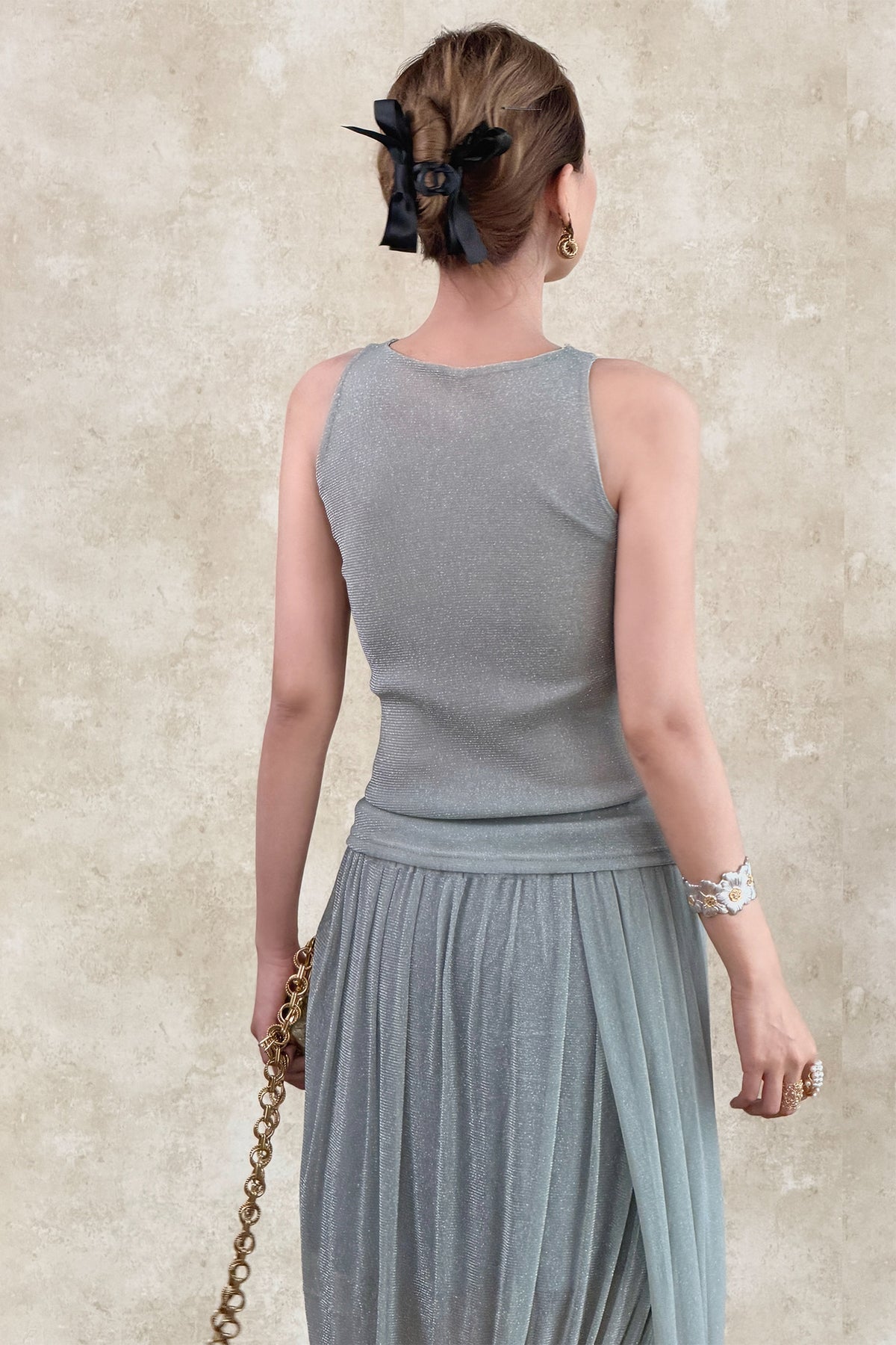 ANNIE ARMOR Tiered Ruffle Lace Top & Pleated Maxi Skirt Set