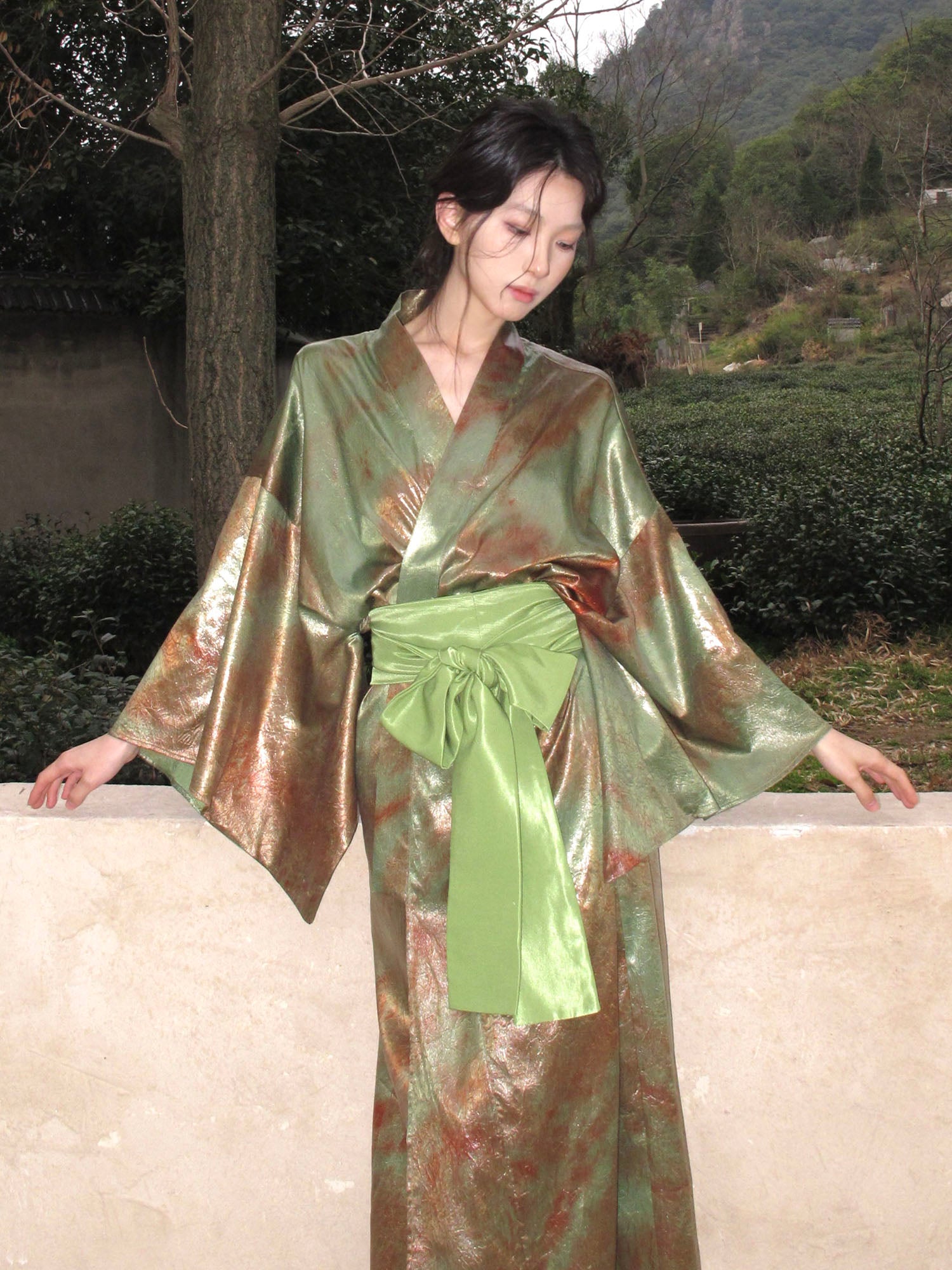 WHYNOTDANCE Satin Obi-Belt Kimono Dress