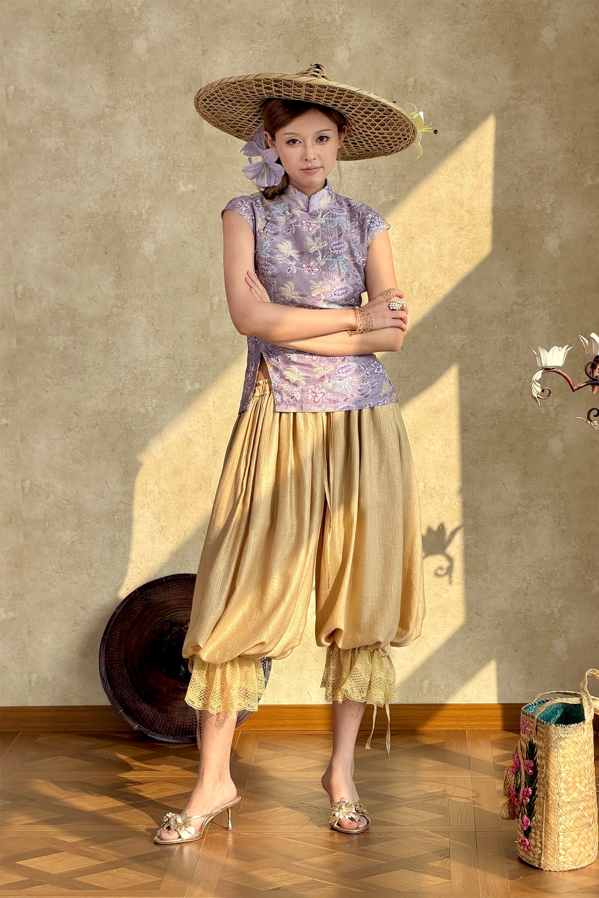 ANNIE ARMOR Lace-Trim Drawstring Balloon Pants