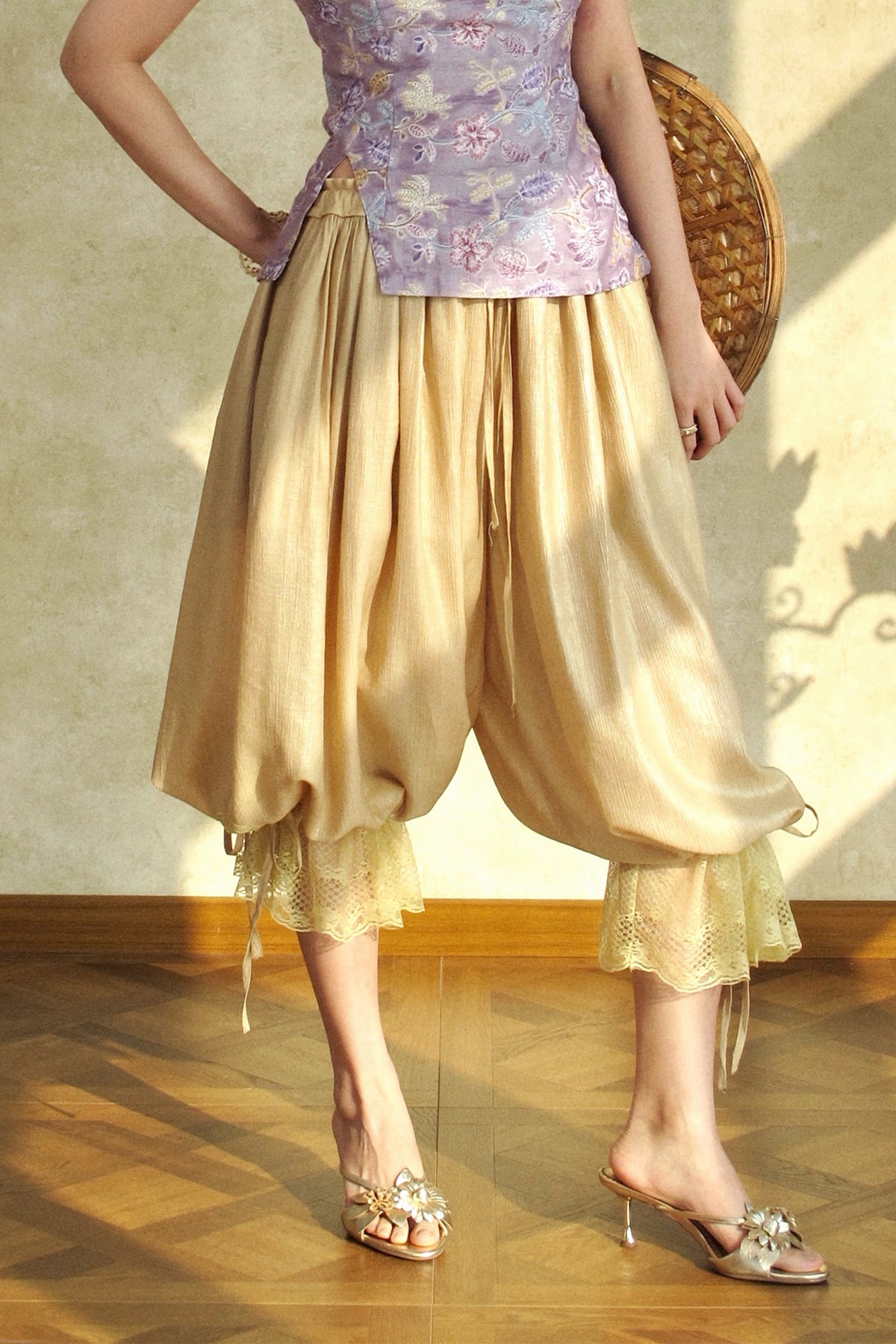 ANNIE ARMOR Lace-Trim Drawstring Balloon Pants