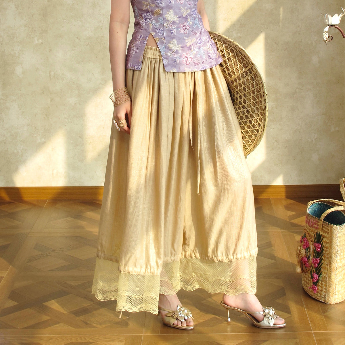 ANNIE ARMOR Lace-Trim Drawstring Balloon Pants