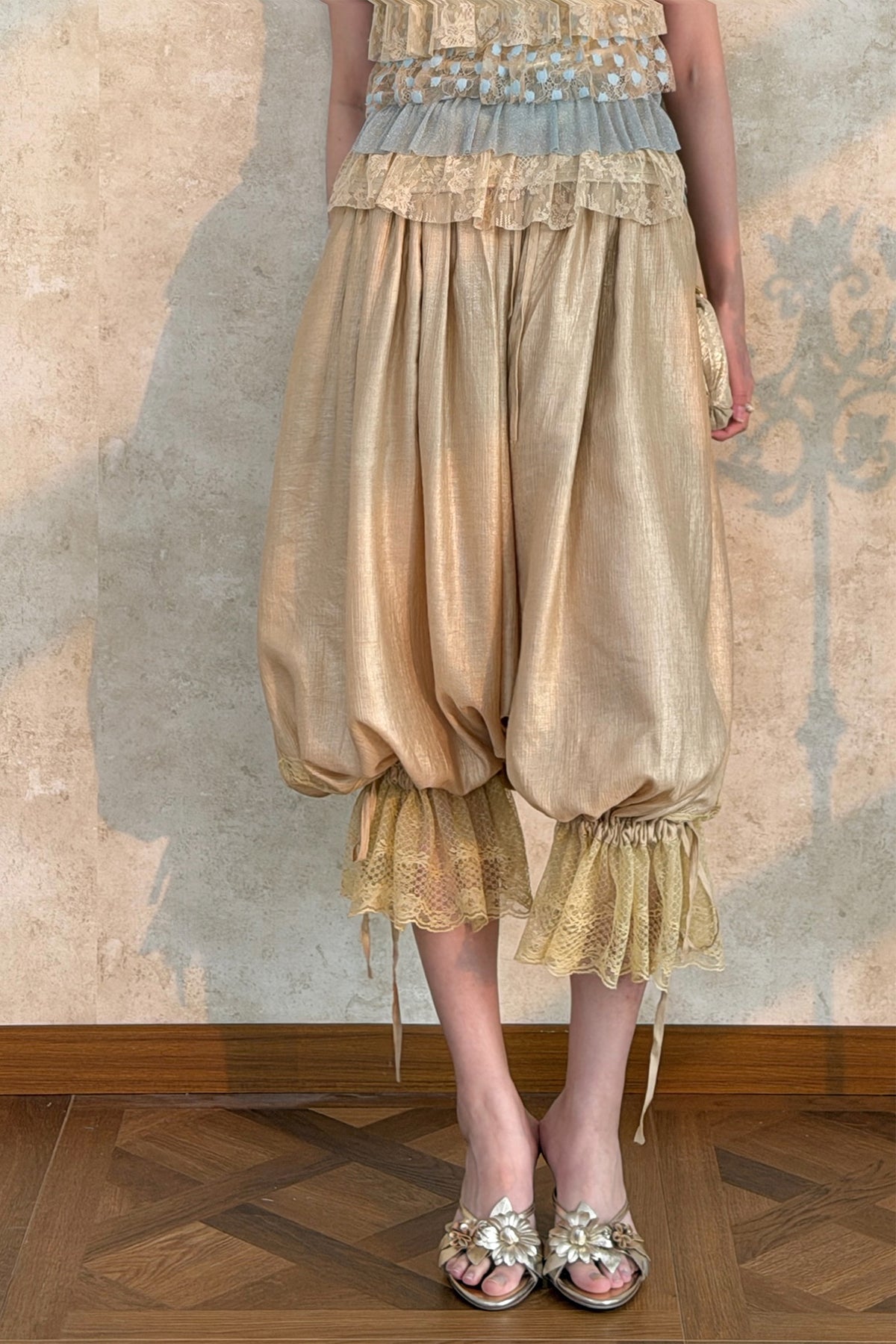 ANNIE ARMOR Lace-Trim Drawstring Balloon Pants