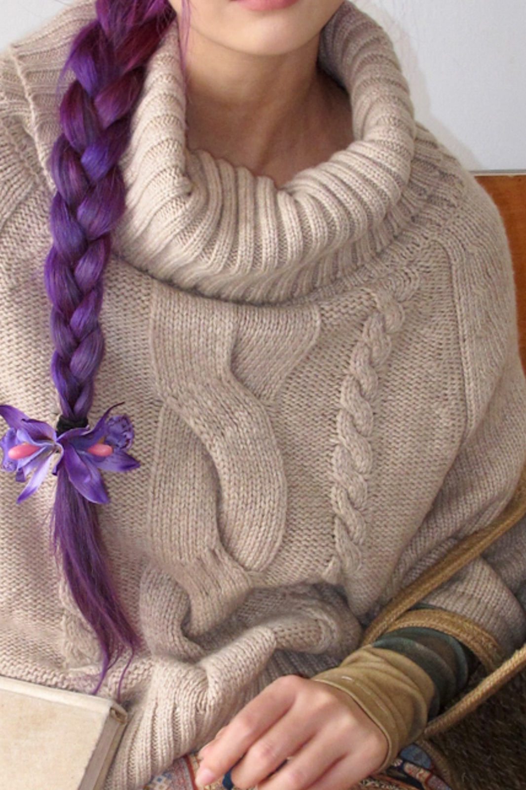 ANNIE ARMOR Cable-Knit Merino Wool Oversized Cape Sweater