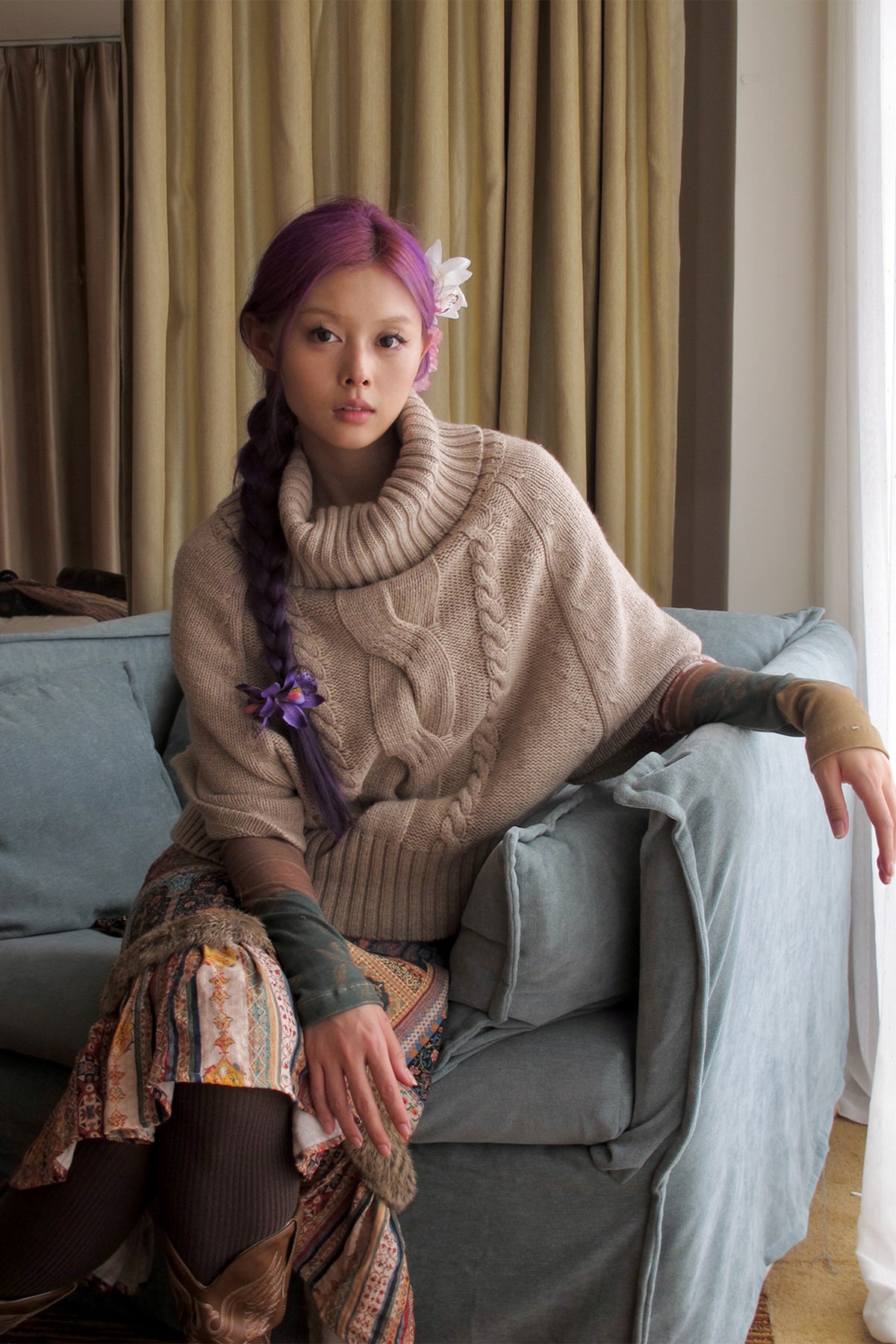 ANNIE ARMOR Cable-Knit Merino Wool Oversized Cape Sweater
