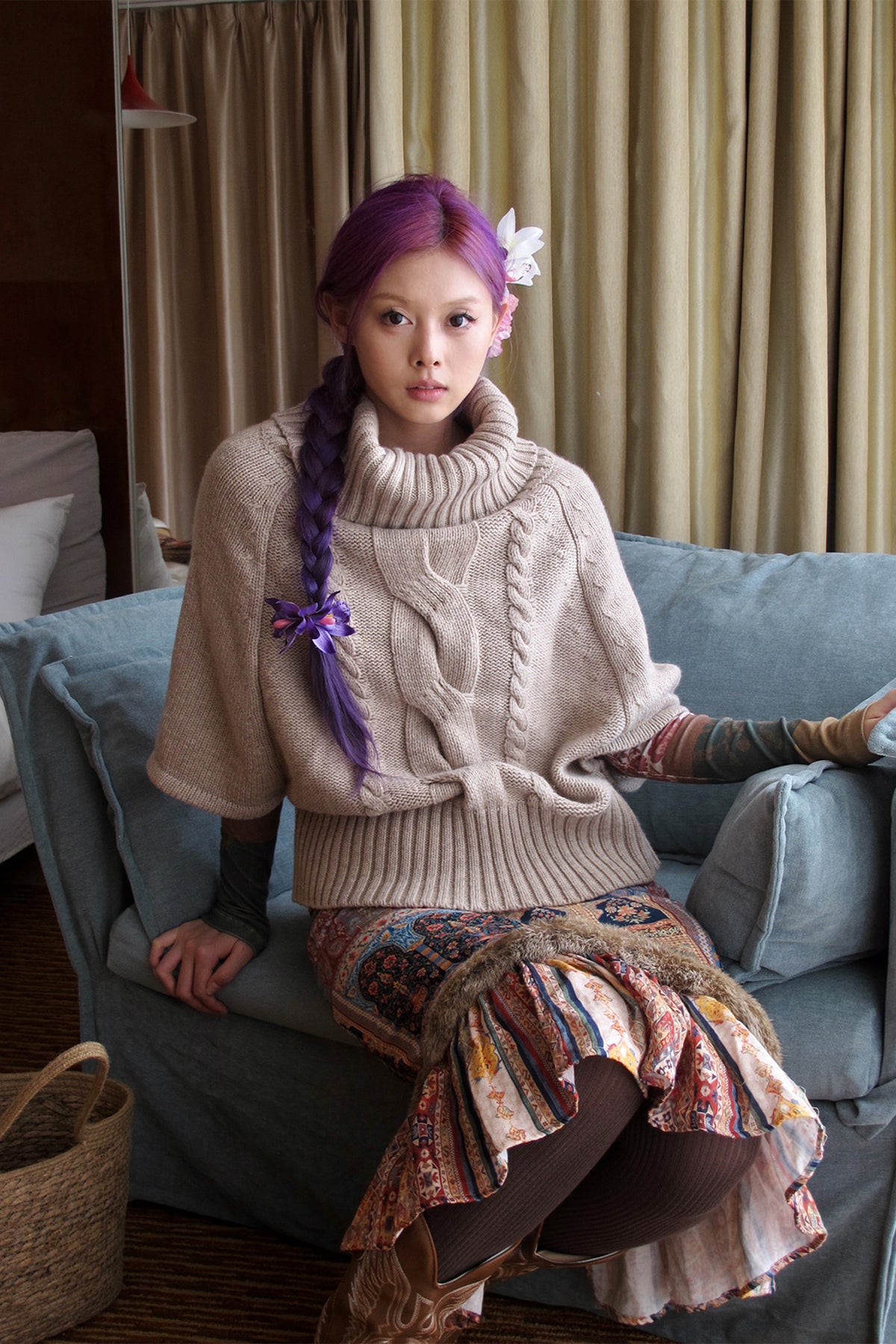 ANNIE ARMOR Cable-Knit Merino Wool Oversized Cape Sweater
