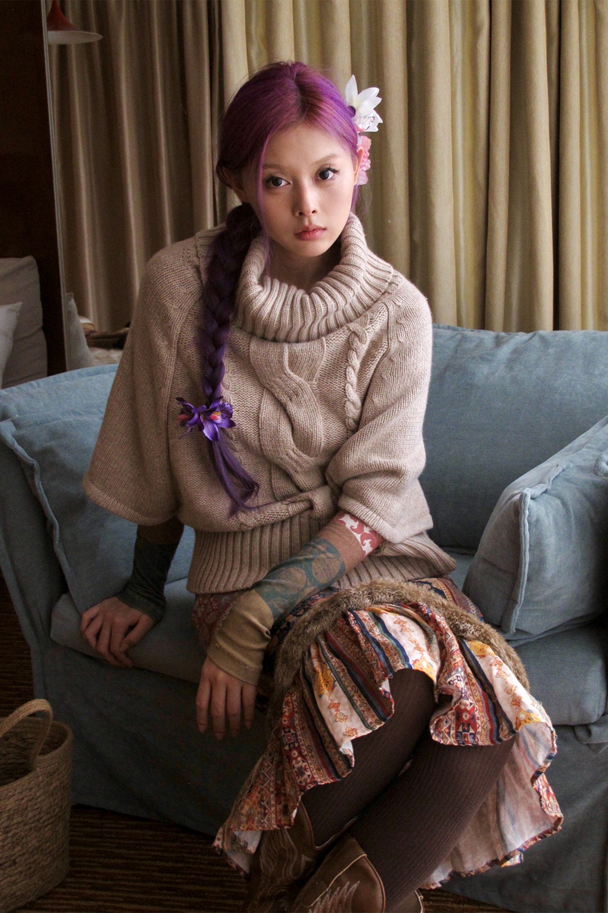ANNIE ARMOR Cable-Knit Merino Wool Oversized Cape Sweater