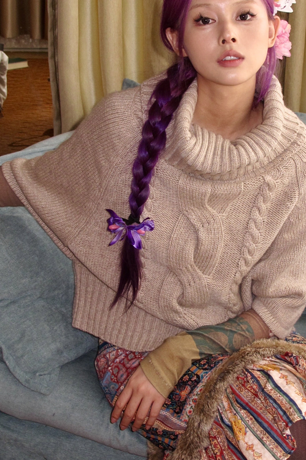 ANNIE ARMOR Cable-Knit Merino Wool Oversized Cape Sweater