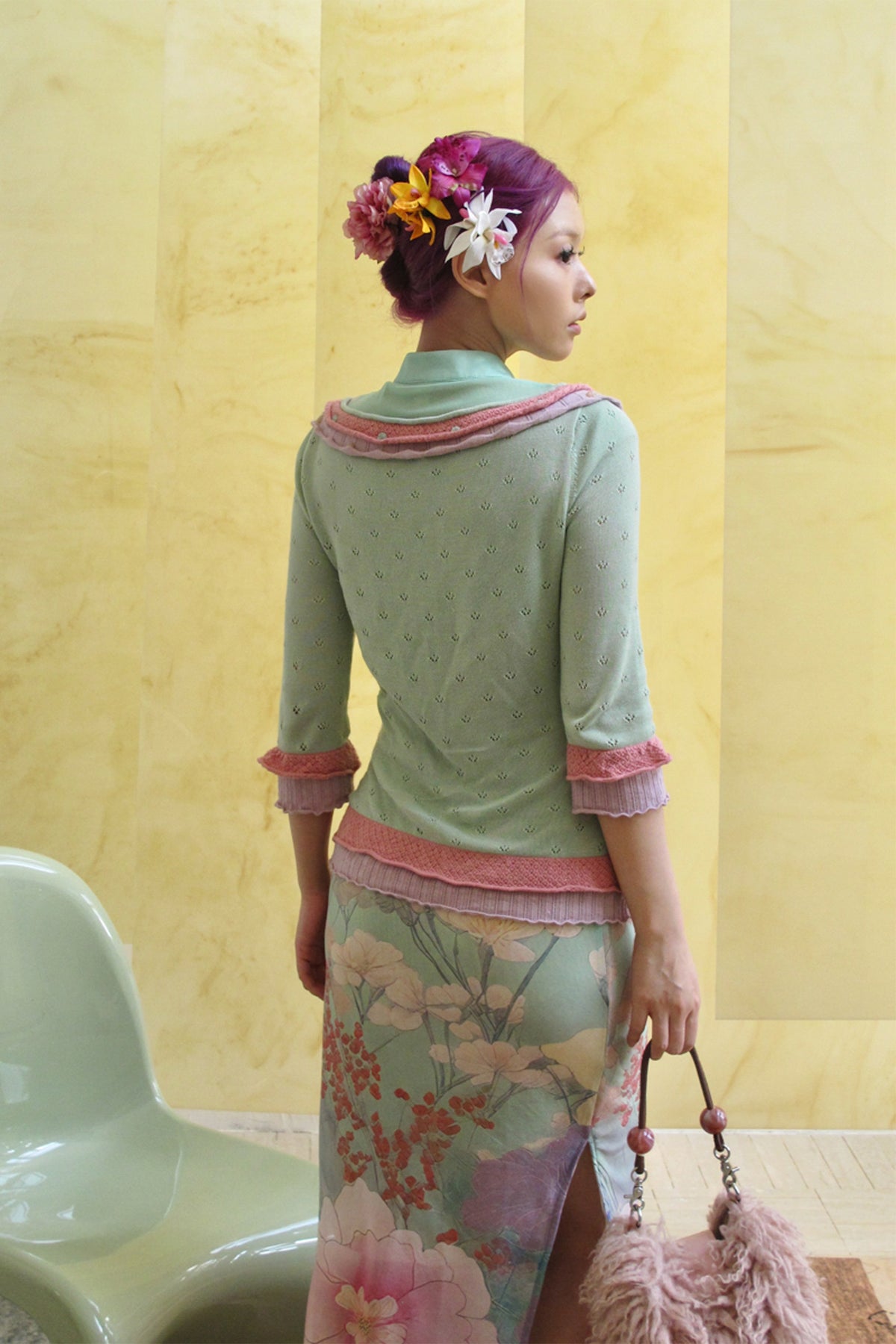 ANNIE ARMOR Peony Print Maxi Qipao Dress