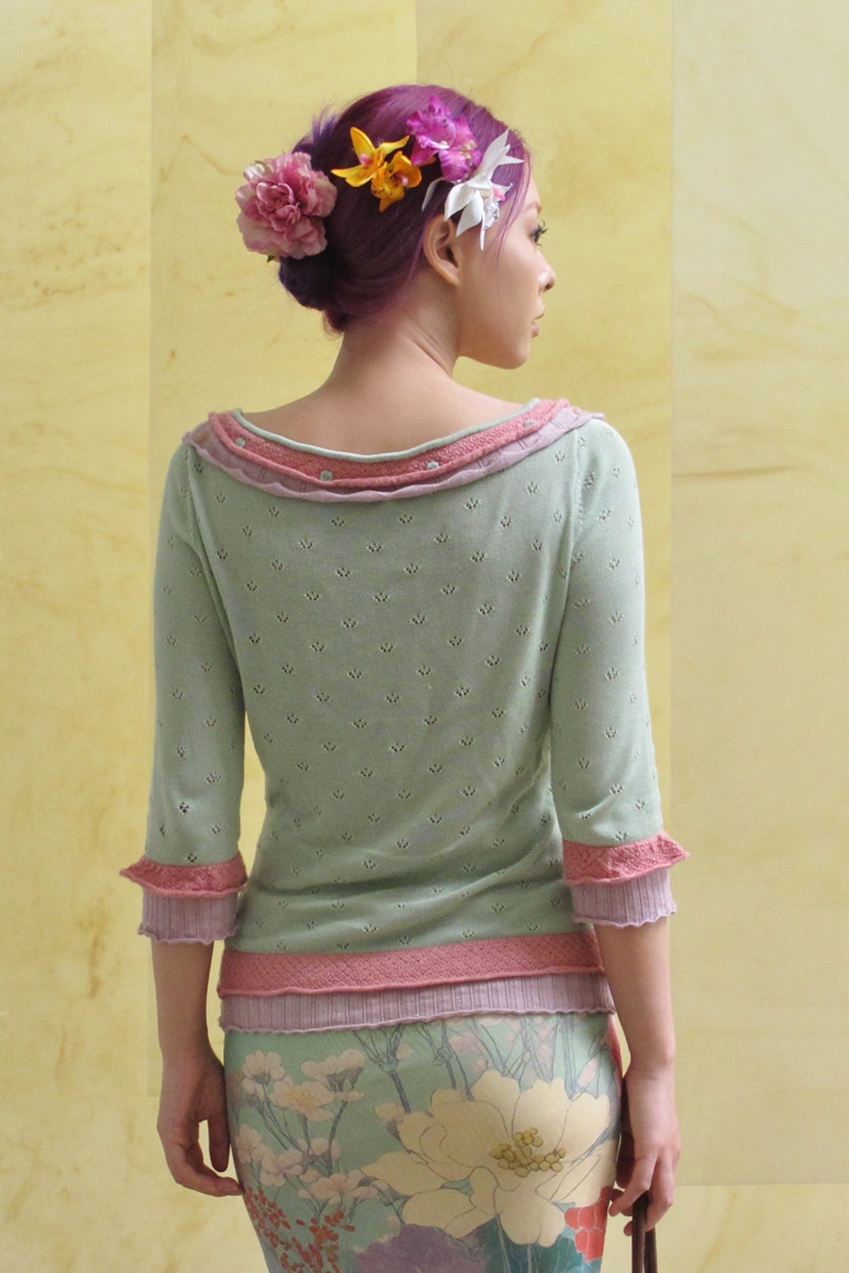 ANNIE ARMOR Contrast Pointelle Ruffle-Trim Cardigan & Skirt Set