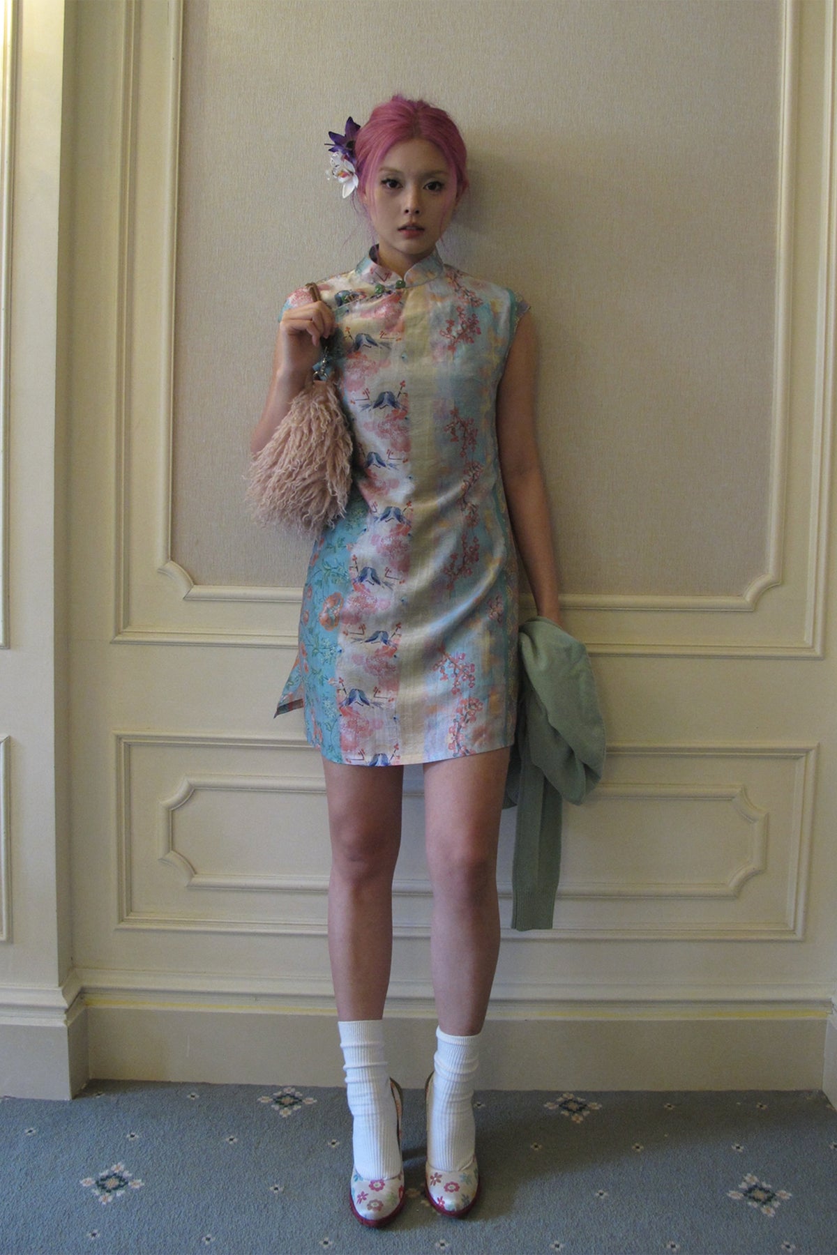 ANNIE ARMOR Floral Graphic Qipao-Inspired Mini Dress