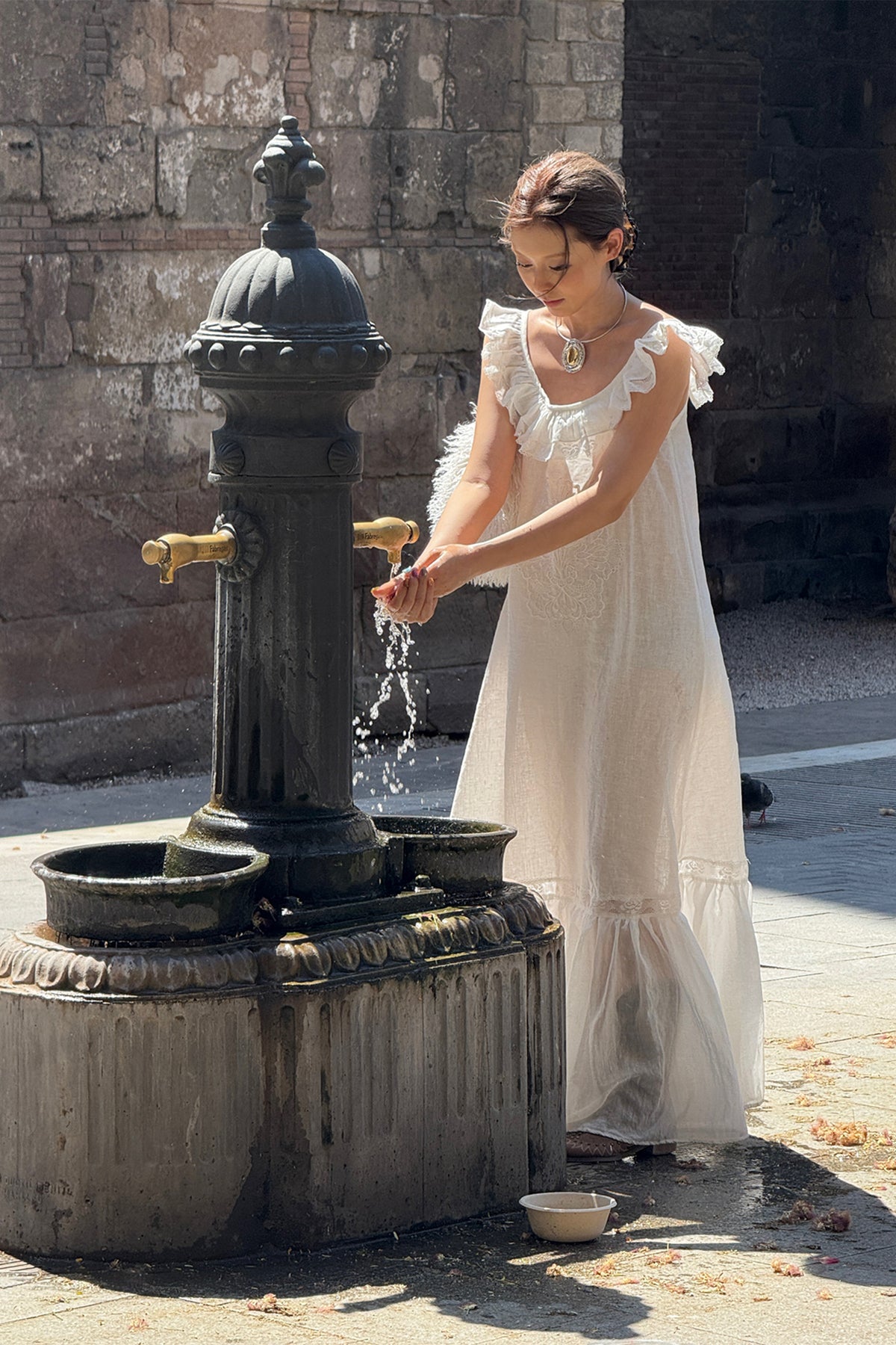ANNIE ARMOR Embroidered Lace-Paneled Maxi Dress